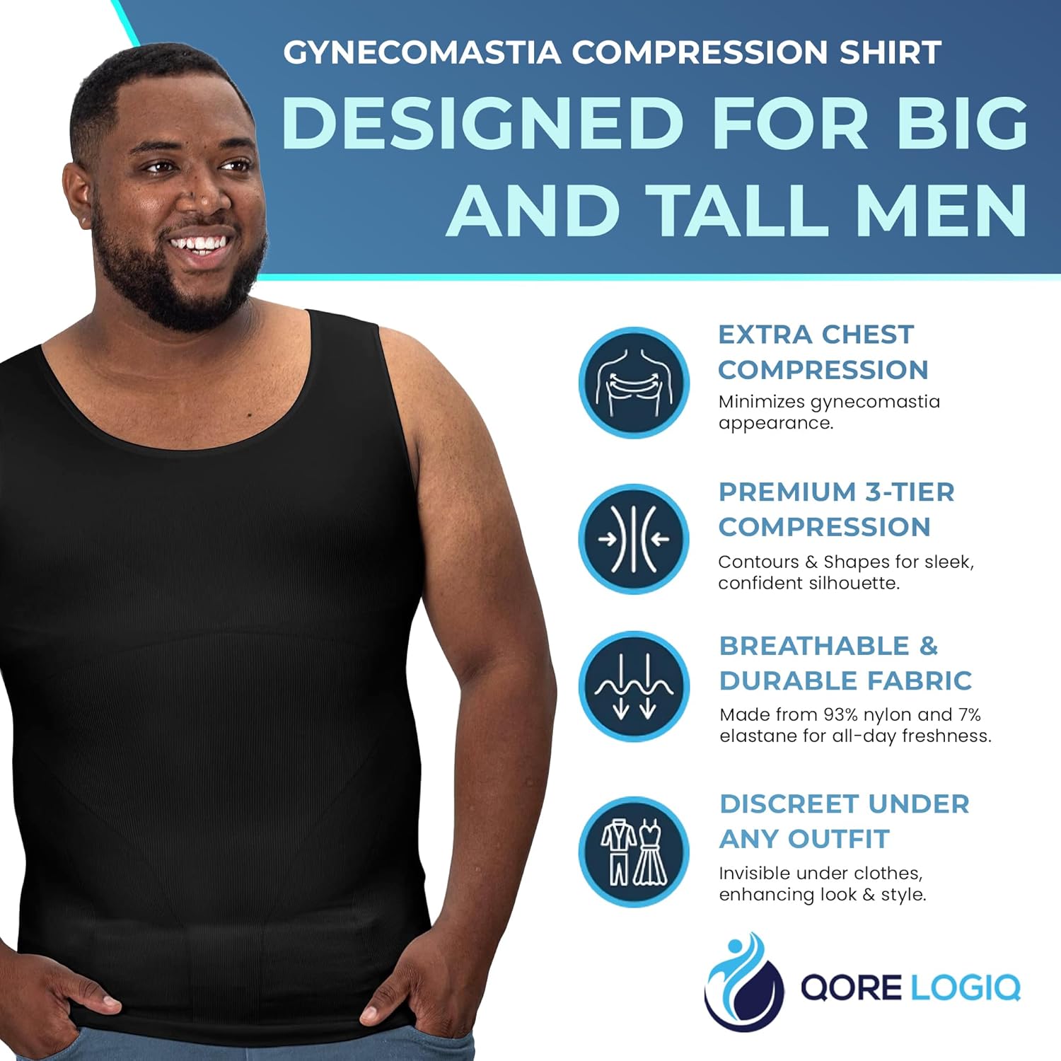 QORE LOGIQ Gynecomastia Compression Shirts for Men - Sleeveless Slimming Undershirts Tummy Control and Body Shaper Tank Top - Image 6