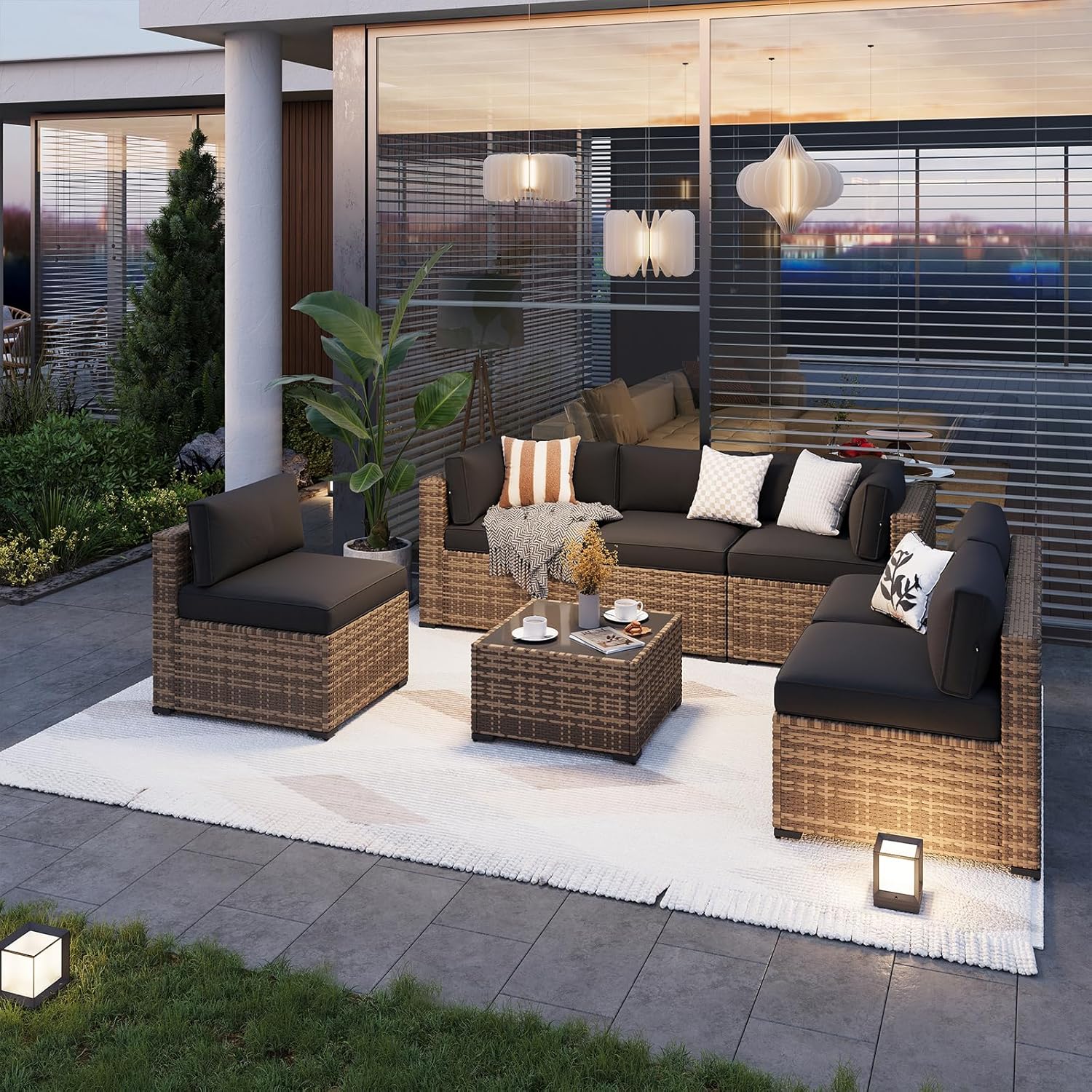 Aoxun Patio Furniture Sets, 7-Piece Outdoor Patio Furniture with Thick Cushions, Wicker Outdoor Conversation Set Sectional Sofa for Backyard, Poolside, Garden - Image 2