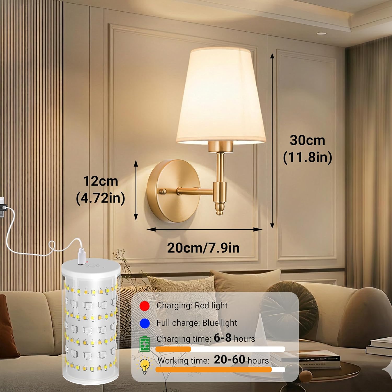 Nekhung Battery Operated Wall Sconces Set of Two, Wireless Battery Wall Light with 10000mAh RGB Dimmable Magnetic Bulb and Remote, Rechargeable Sconce Wall Decor for Bedroom Living Room Hallway - Image 9