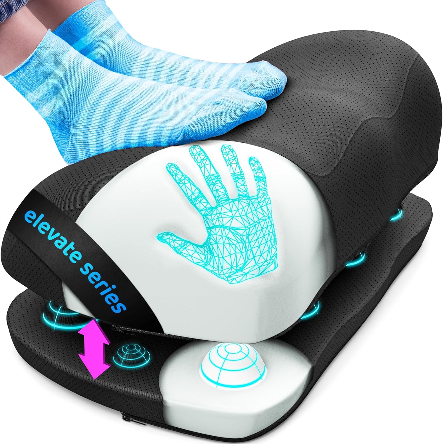 Elevate Series by Everlasting Comfort Adjustable Cloud Foot Rest for Under Desk at Work with Pressure Point Nodes - Comfortable Memory Foam Office Foot Stool & Desk Pillow, Gaming & Home Accessories