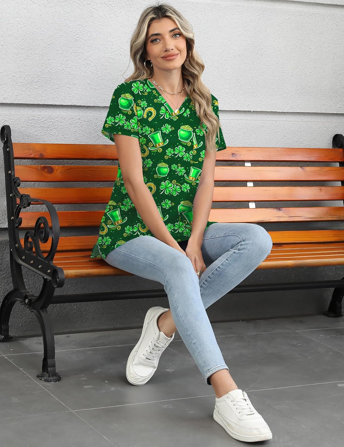 LOMON Women's V Neck Printed Scrub Top with 3 Pockets - Image 6