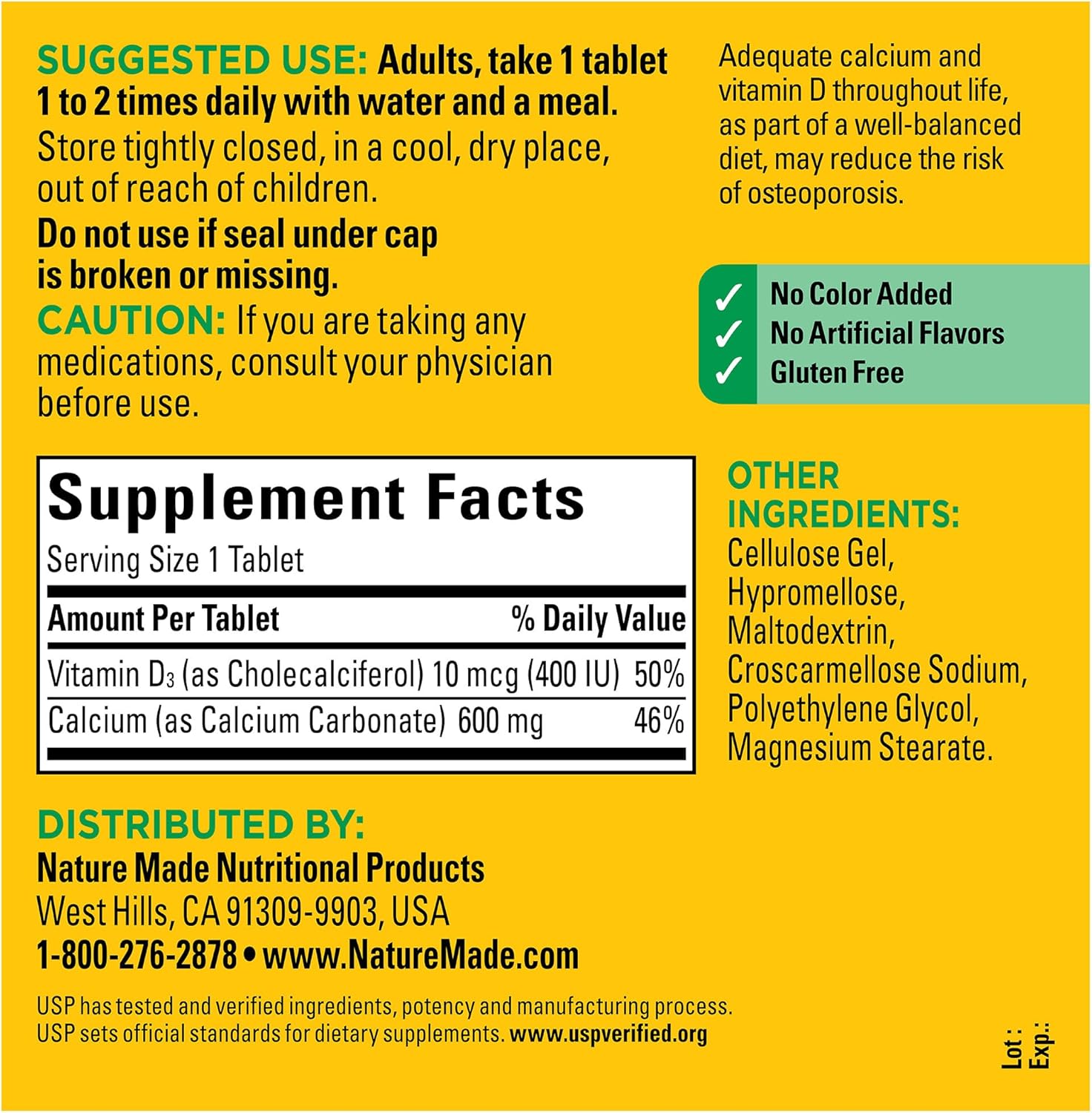Nature Made Calcium 600 mg with Vitamin D3, Dietary Supplement for Bone Support, 220 Tablets - Image 5