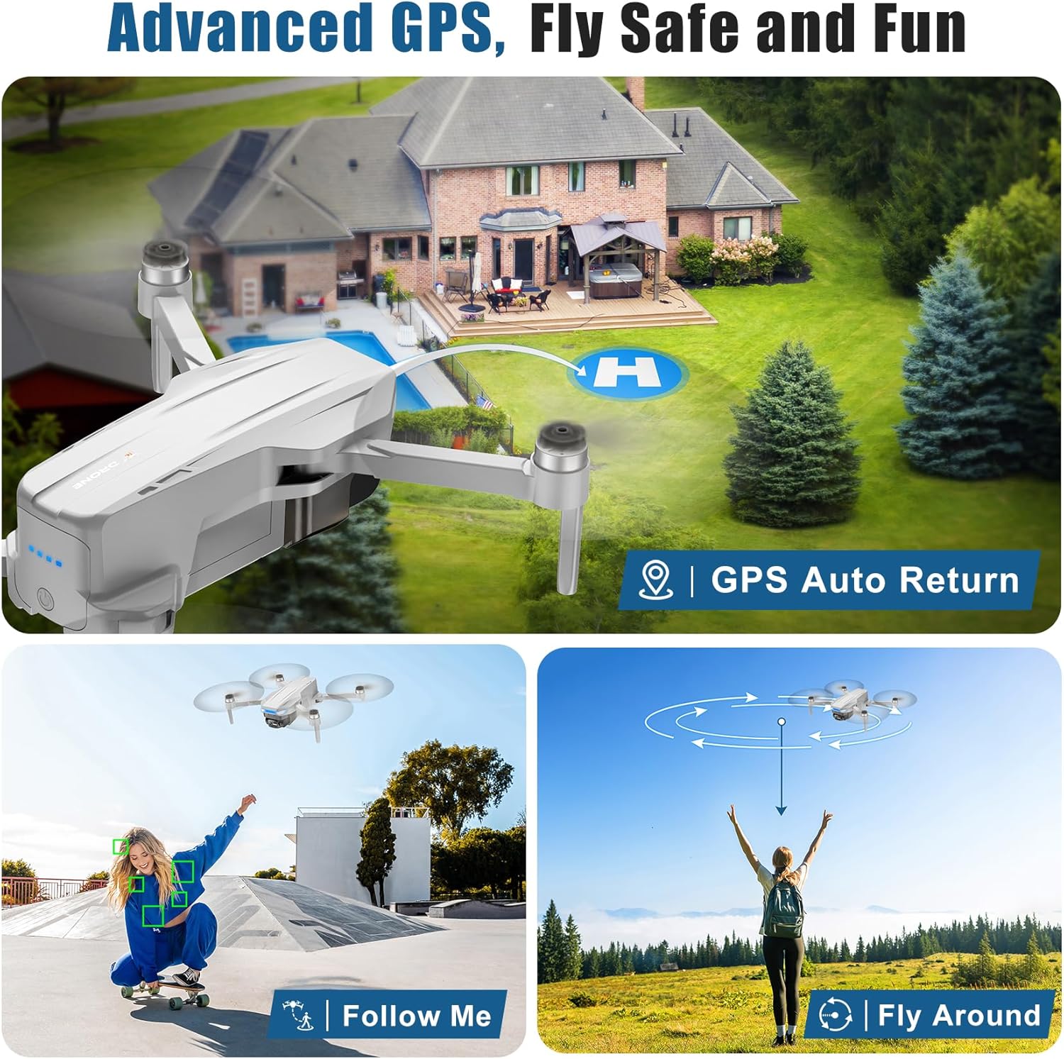Oddire Drones with Camera for Adults 4K, GPS Auto Return, Waypoint Flight, Orbit Fly, GPS Follow, Gesture Control, Foldable Drone with Brushless Motor, 249g Light, 48 Mins Flight Time with 2 Batteries - Image 2