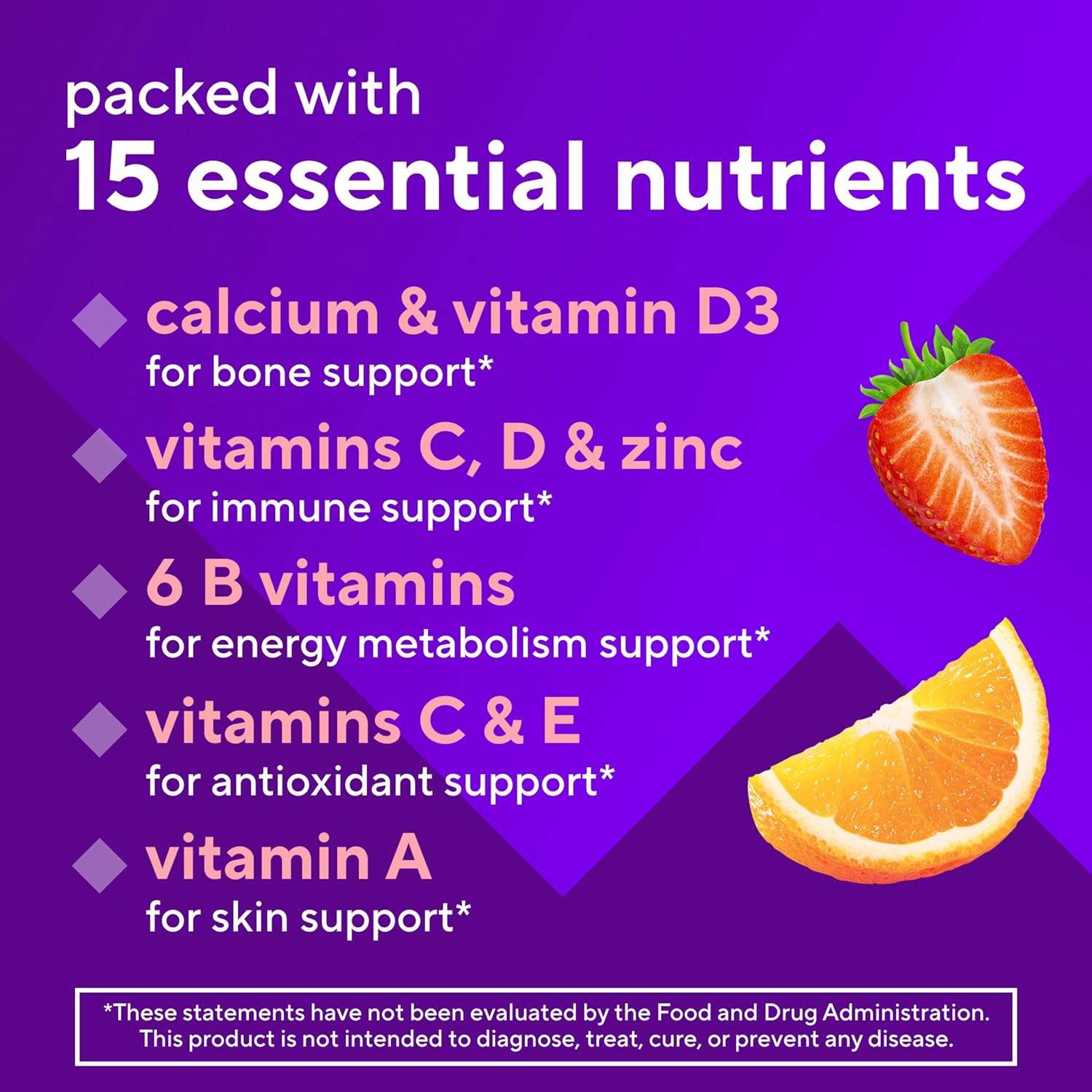 vitafusion GLP-1 Support Multivitamin, Vitamin and Mineral Blend, 15 Essential Nutrients, Citrus Berry Flavor, 90 Count, 45 Day Supply - Image 4
