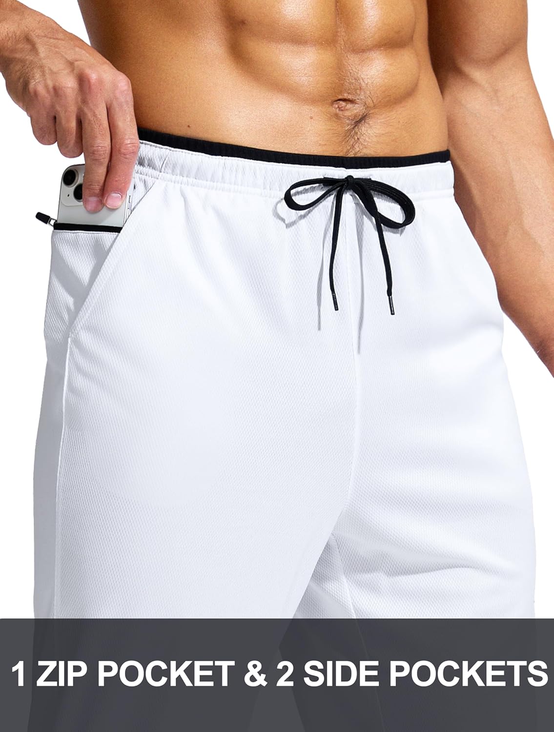 Pudolla Men's Lightweight Mesh Sweatpants Loose Fit Open Bottom Athletic Workout Gym Pants with Zipper Pockets - Image 5