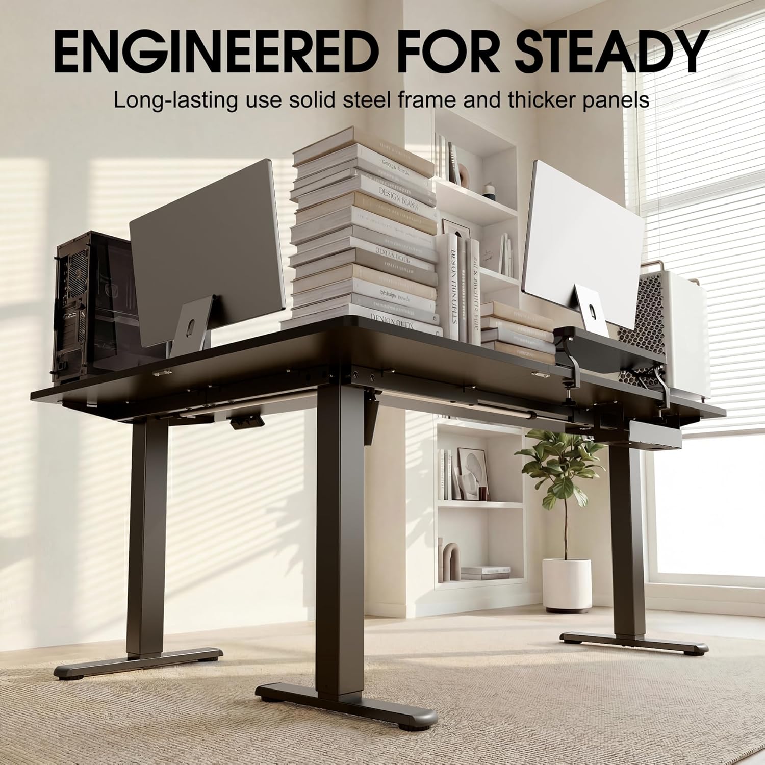 Furmax 63 x 47 Inch L Shaped Standing Desk with 2 Preset Heights, Electric Height Adjustable Computer Desk, Corner Sit Stand Desk for Home Office, 2 Hooks & Feet Balance (Black, 63 x 47 Inch) - Image 3