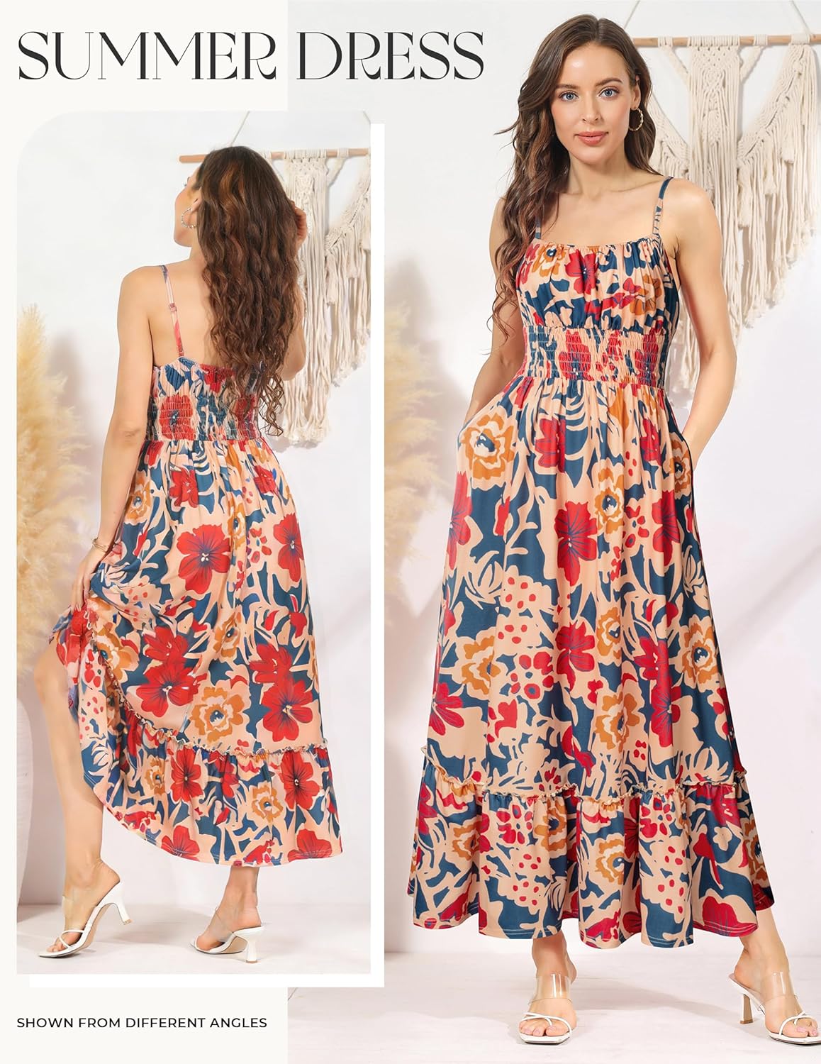 GRACE KARIN Summer Dresses for Women 2026 Vacation,Smocked Floral Maxi Dress,Boho Beach Sundress with Pocket Fashion Clothing - Image 3