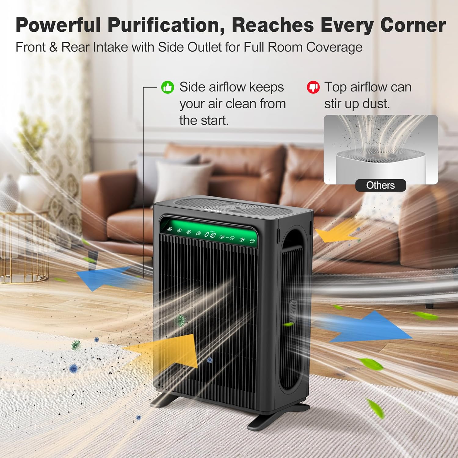 KNKA Air Purifier for Home Bedroom Large Room Up to 1,695 Ft² in 1 Hr, HEPA Air Cleaner with Washable Pre-Filter, AHAM VERIFIDE, AQI Display, ECO Mode, Pet Mode for Pets, Dust, Pollen, APH4000, Black - Image 3