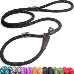 Fida Durable Slip Lead Dog Leash, 6 FT x 1/2″ Heavy Duty Dog Loop Leashes, Comfortable Strong Rope Slip Leash for Large Medium Dogs, No Pull Pet Training Lead with Highly Reflective(1/2″, Black)