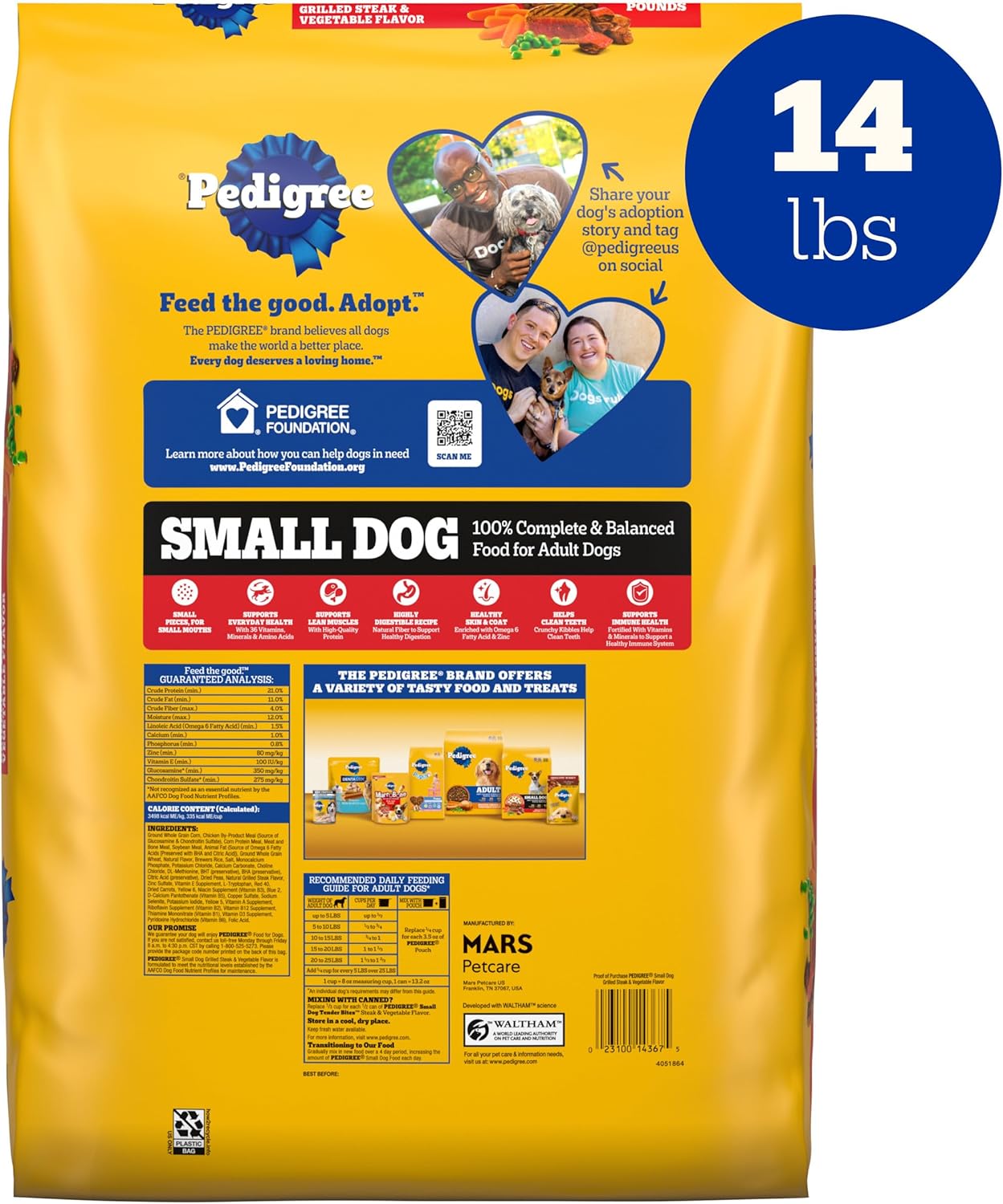 Pedigree Dry Dog Food for Adult Small Dogs, Grilled Steak and Vegetable Flavor, 14 lb. Bag - Image 8