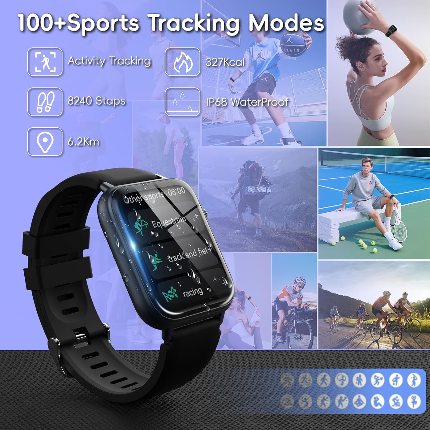 Smart Watch for Men Women Answer/Make Call, 1.85" HD Fitness Tracker with 24/7 Heart Rate & Sleep Monitor, 110+ Sports Modes, IP68 Waterproof Smartwatch, Long Battery Life for Android iOS, Black - Image 3