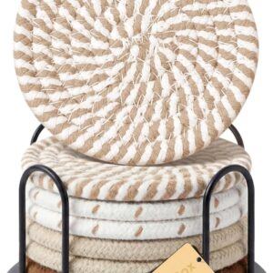 Lazebox Coasters Set of 8 for Drinks, 4 Inch Large Coasters for Coffee Table, Tabletop Protection for Hot & Cold Drinks, Versatile Coasters for Home Decor, Non-Slip & Easy to Clean, Coffee