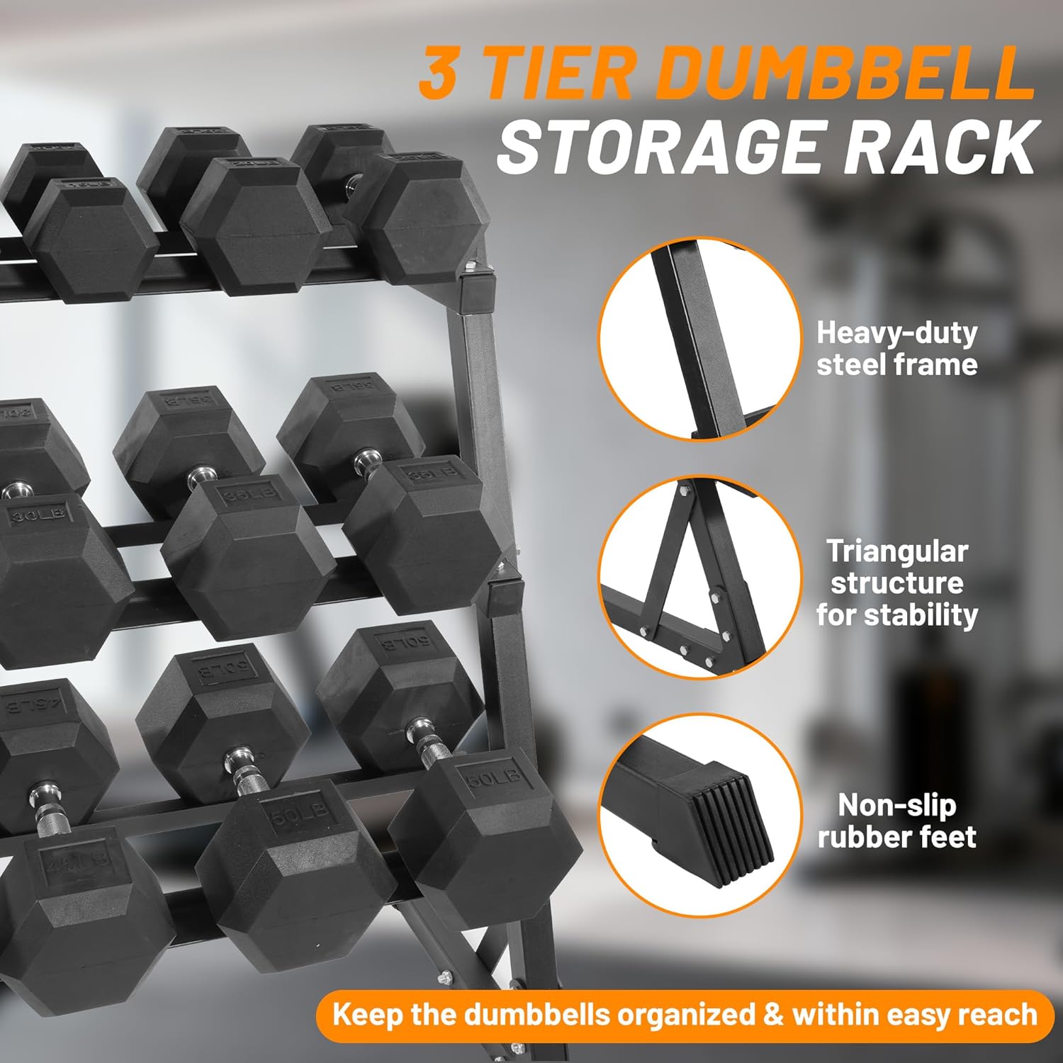 Fitvids Rubber Coated Hex Dumbbell Set with Storage Rack, 100/150/200/550 LB Hand Weight Set with Anti-Slip Grip for Home Gym - Image 5