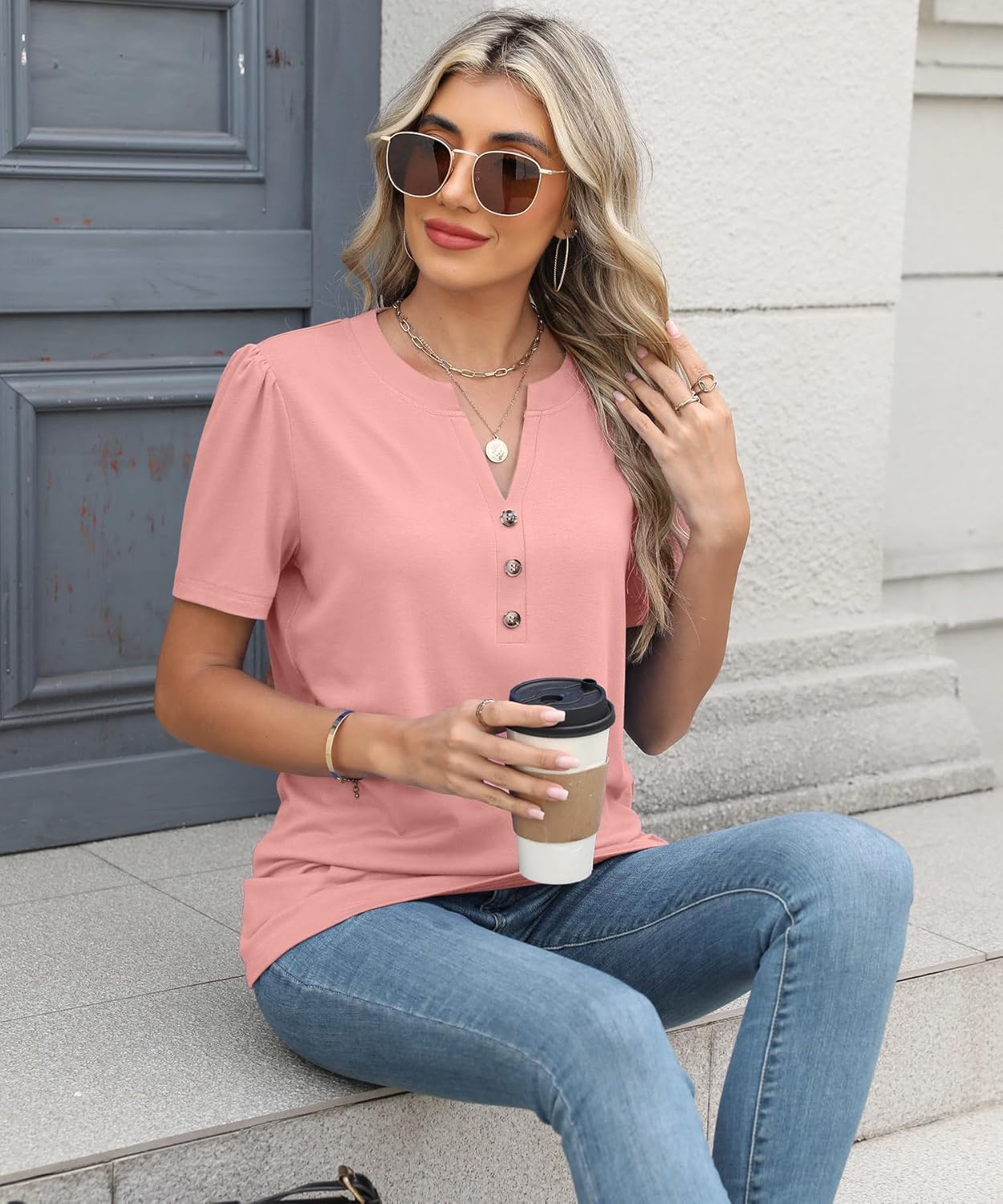 XMTOPYE Womens Summer Tops 2026 Short Sleeve Shirts Beach Vacation Outfits Dressy Casual Blouses - Image 4