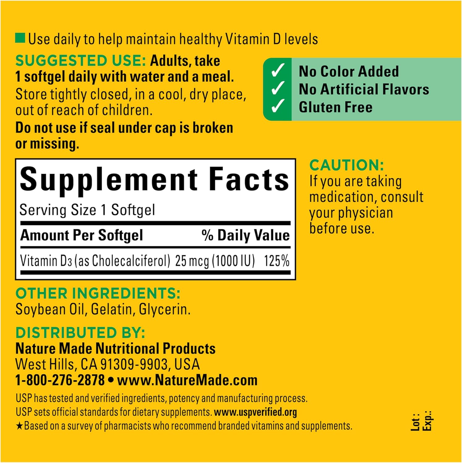 Nature Made Vitamin D3 1000 IU (25 mcg), Vitamin D Supplement for Bone, Teeth, Muscle and Immune Health Support, 300 Softgels, 300 Day Supply - Image 6