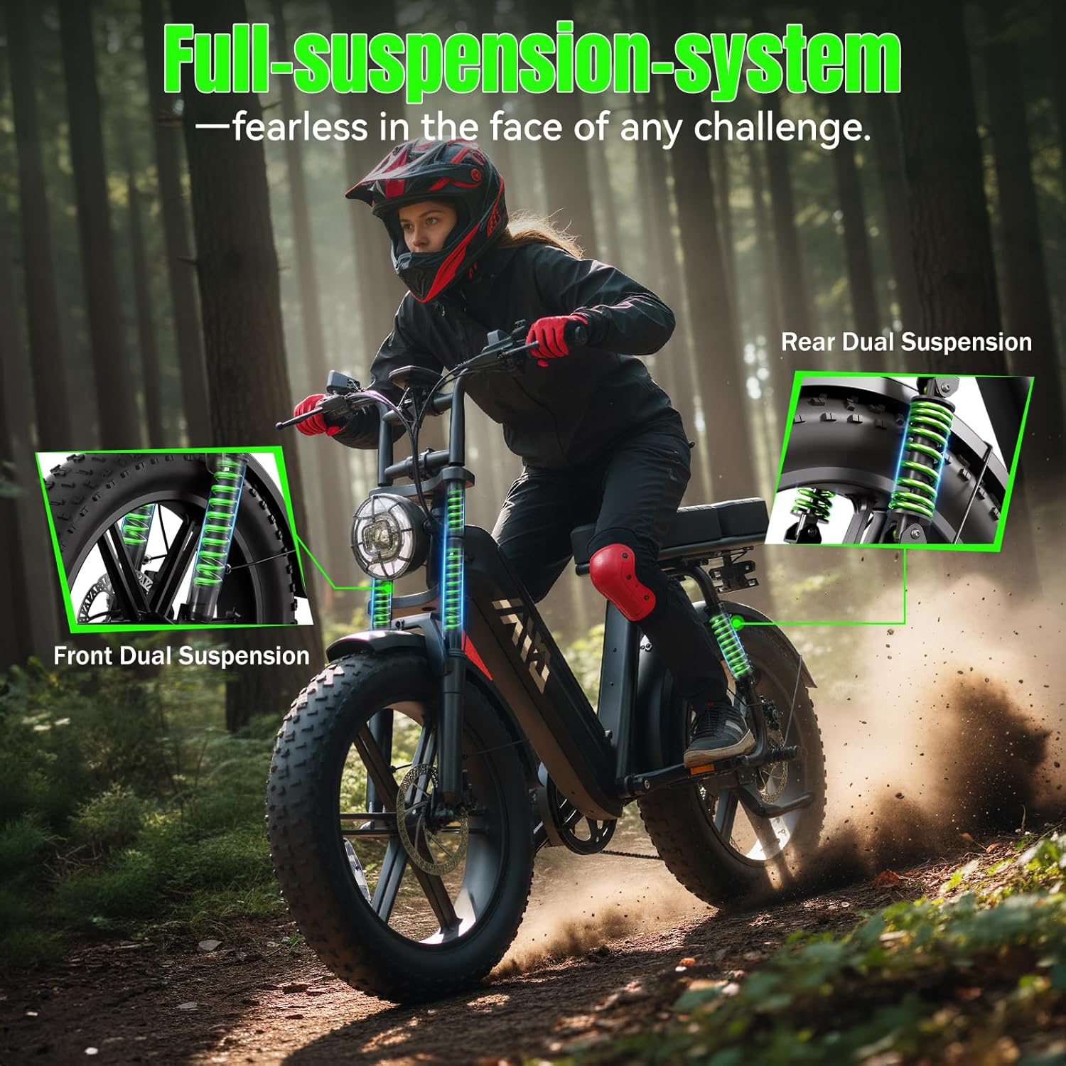 TST Electric Bike for Adults 1500W Peak 20" Fat Tire All-Terrain E-Bike 60 Miles 28MPH Electric Dirt Bike for Road Sand Mountain Snow - 48V 15AH Battery Powered Electric Motorcycle for Adventure - Image 4