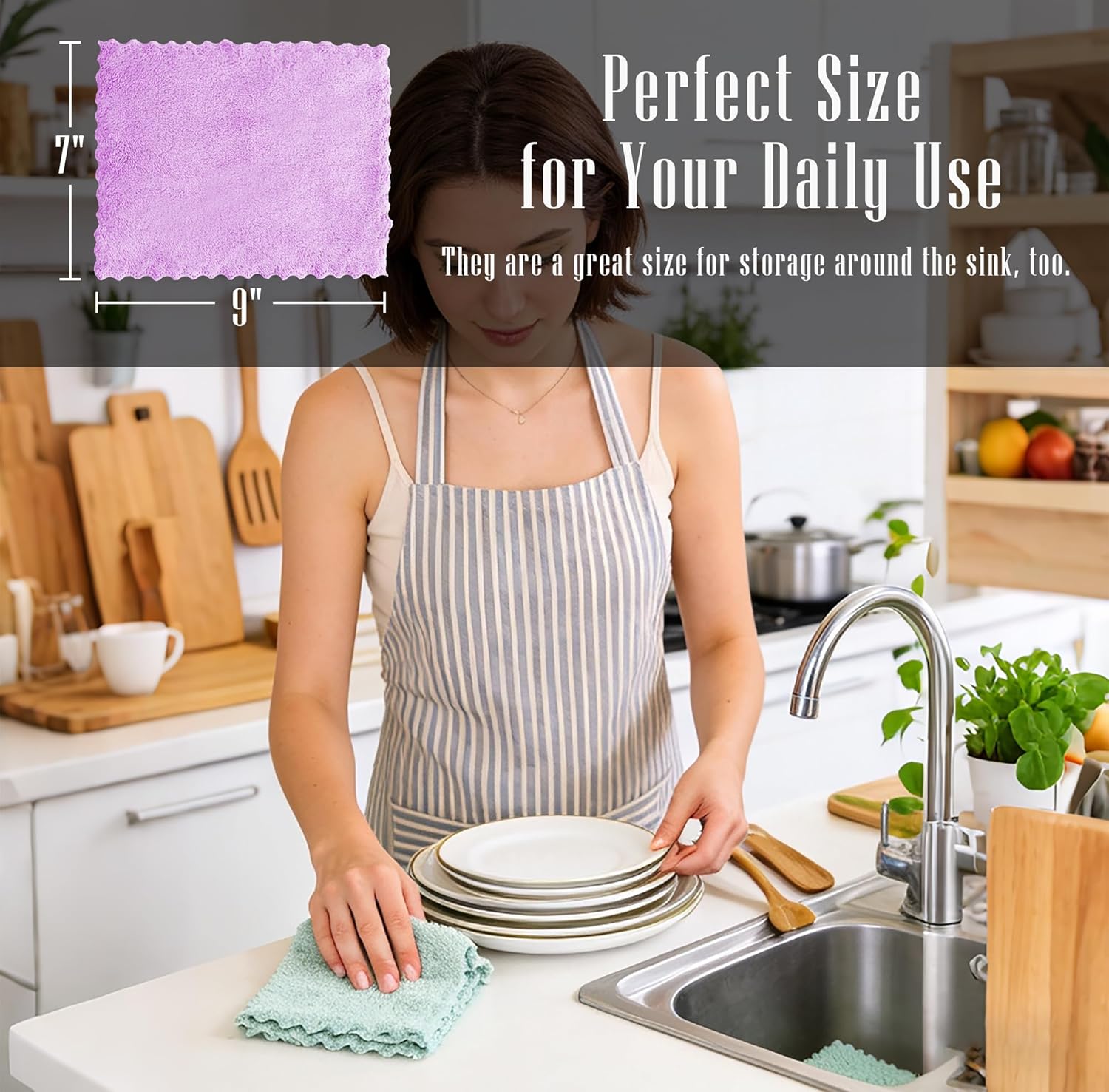 24 Pack Kitchen Dishcloths - Does Not Shed Fluff - Reusable Dish Towels, Dish cloths, Super Absorbent Coral Fleece Cleaning Cloths, Nonstick Oil Washable Fast Drying, 7 x 9 Inch (Multicolor) - Image 2