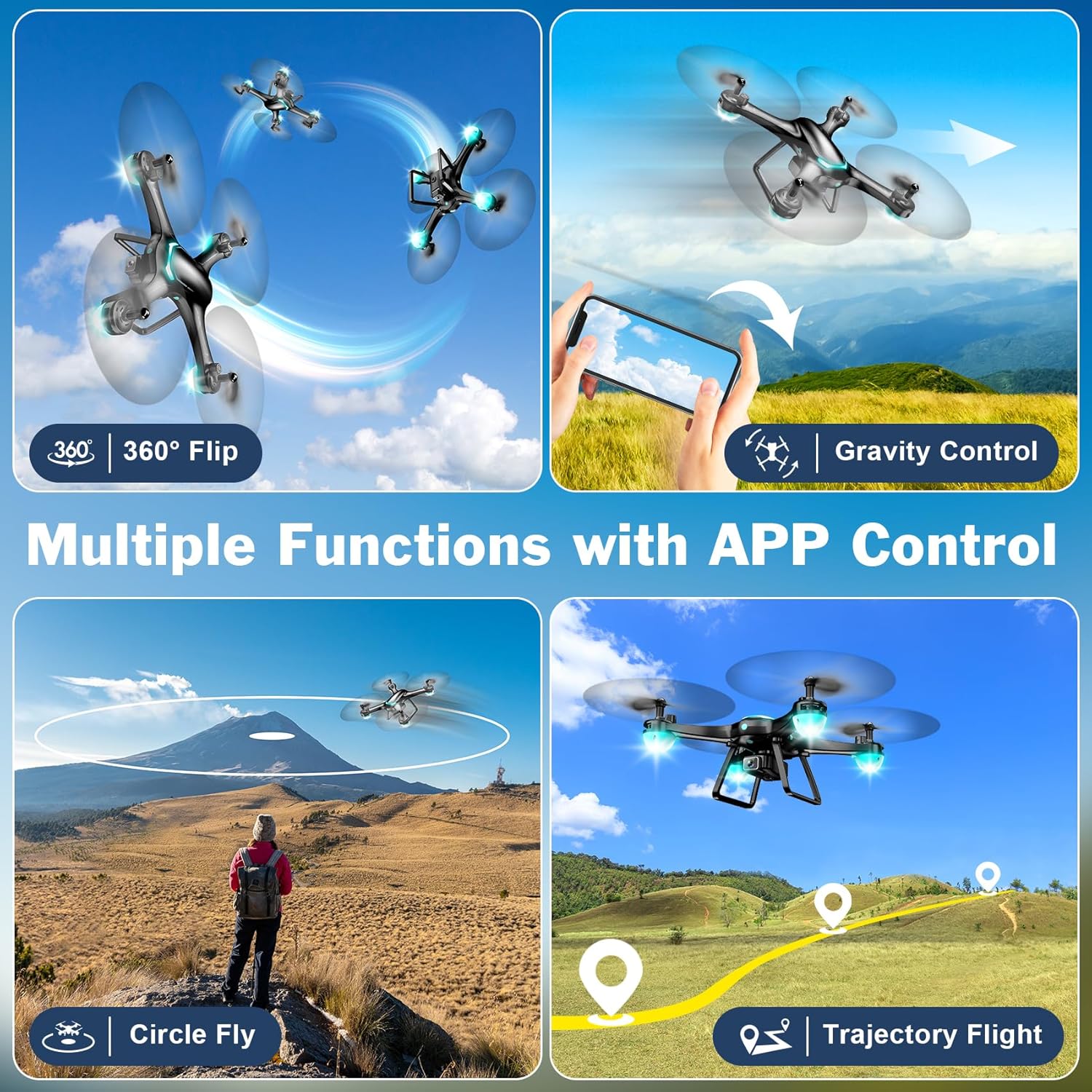 Drone with 1080P Camera for Beginners, Remote Control Quadcopter with Gestures Selfie, Altitude Hold, One Key Start, 3D Flips, 2 Batteries, Toy for Beginners, Black - Image 4