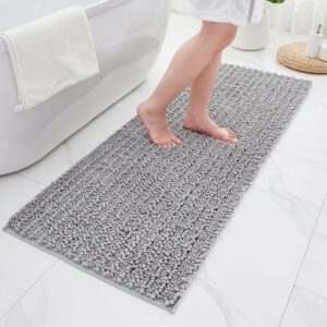 ILANGO Bathroom Rugs Light Grey 44×24,Extra Soft Absorbent Chenille Bath Rugs,Thick Non-Slip Shaggy Bath Mat,Machine Washable Quick Dry Bath Mats for Bathroom Floor, Tub, Shower Accessories