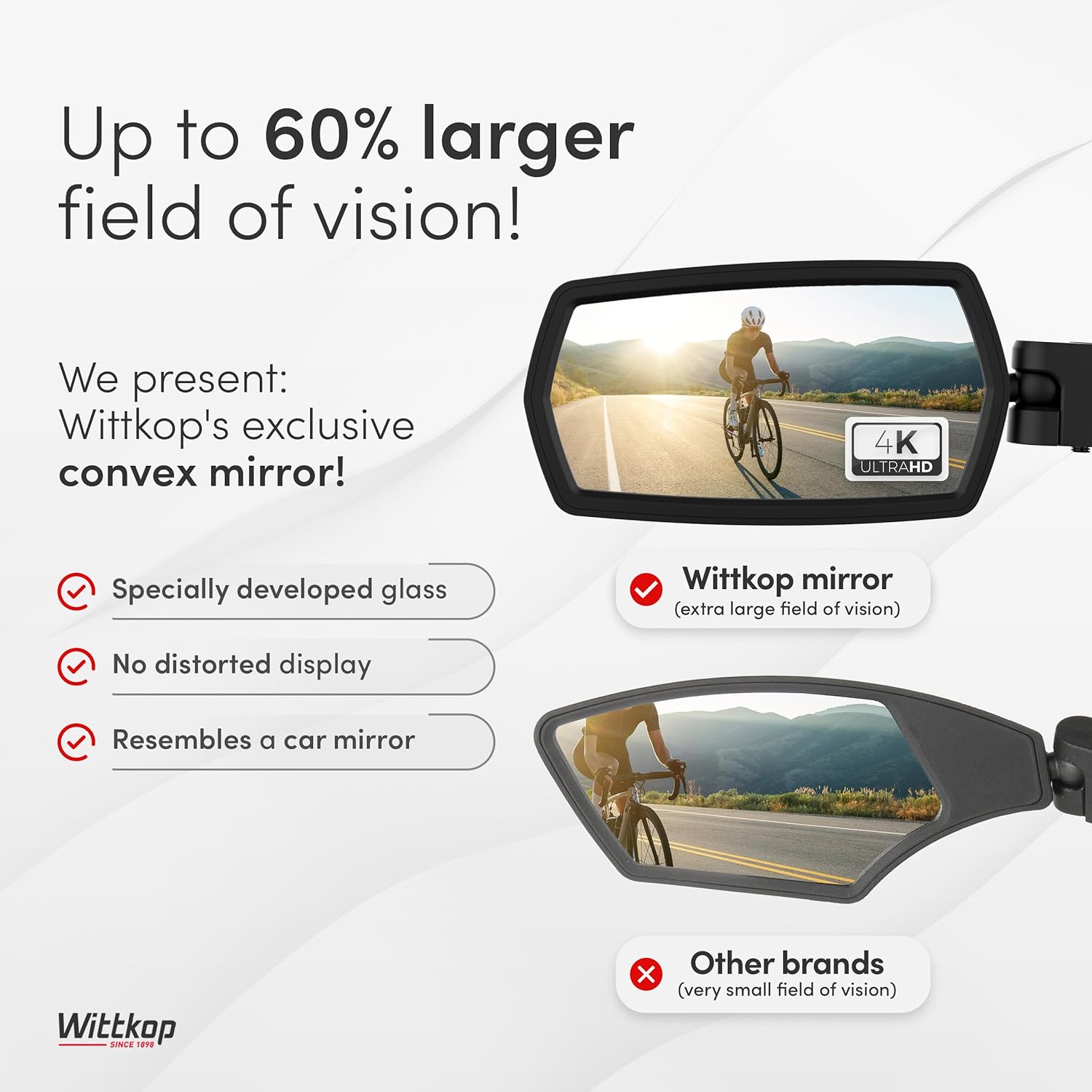 WITTKOP Bike mirror | Large HD field of vision | 360° rotatable & foldable | Mounting above & below | Break-proof & durable | ebike accessories, bike mirror handlebar mount, bicycle mirrors - Image 4