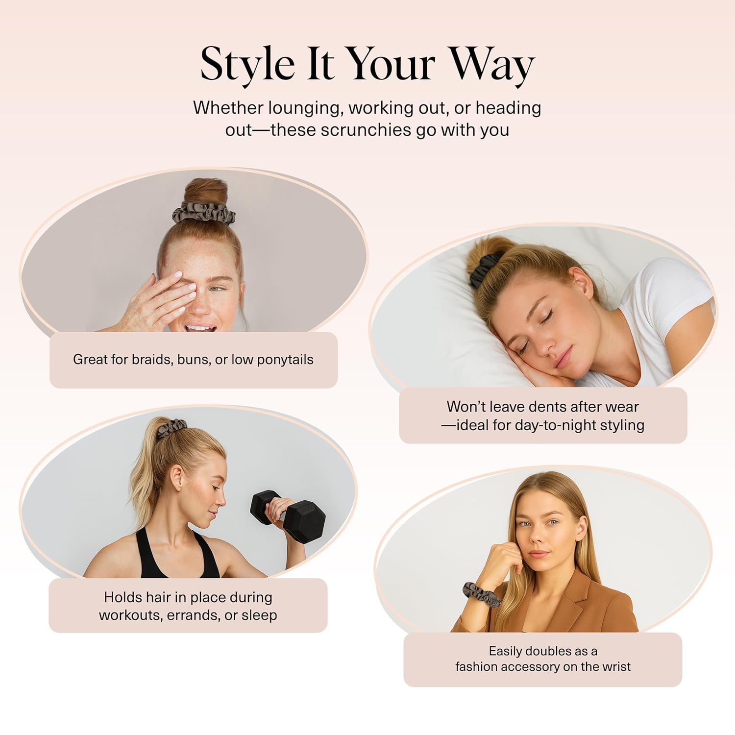 Kitsch Ultra-Petite Satin Scrunchies for Women - No Crease, Frizz-Free Sleep | Softer Than Silk Scrunchies Gentle On Hair Scrunchies for All Hair Types | Stylish Hair Accessories - Eucalyptus, 6pcs - Image 5