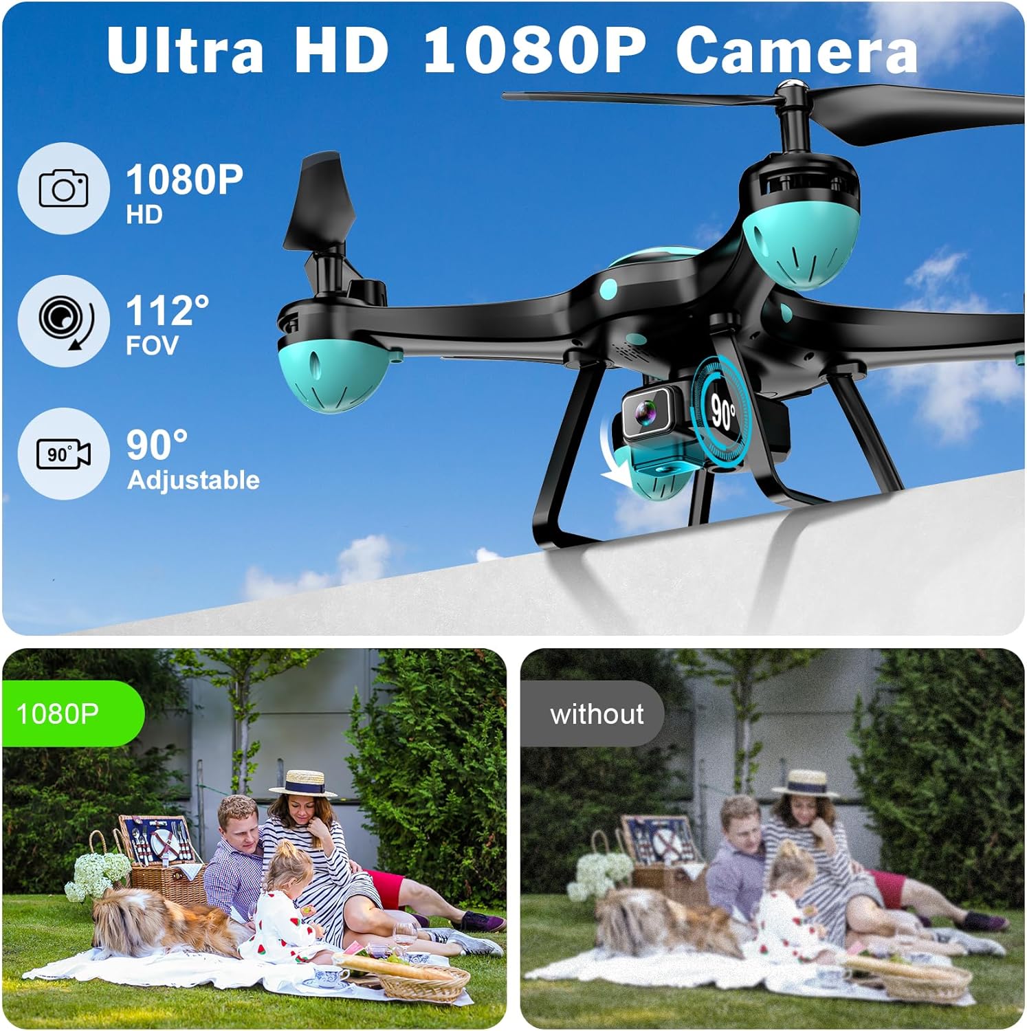 Drone with 1080P Camera for Beginners, Remote Control Quadcopter with Gestures Selfie, Altitude Hold, One Key Start, 3D Flips, 2 Batteries, Toy for Beginners, Black - Image 3