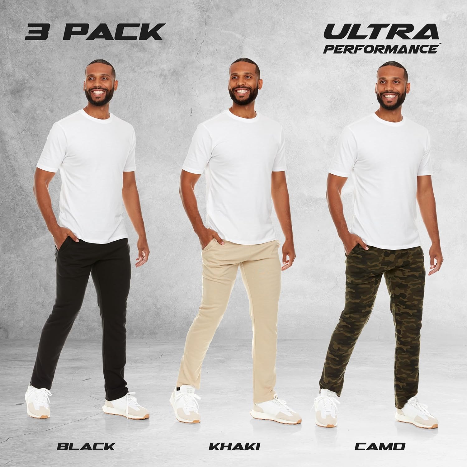 Ultra Performance 3 Pack Mens Sweatpants, Wide Leg Open Bottom Lounge Sweat Pants for Men - Image 2