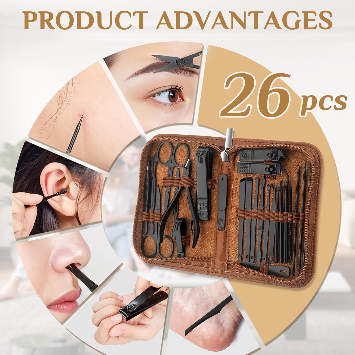 MINKINH Manicure Set Professional Nail Clipper Kit-26 Pieces Stainless Steel Manicure Kit,Nail Care Tools with Luxurious Travel Case (Brown) - Image 8