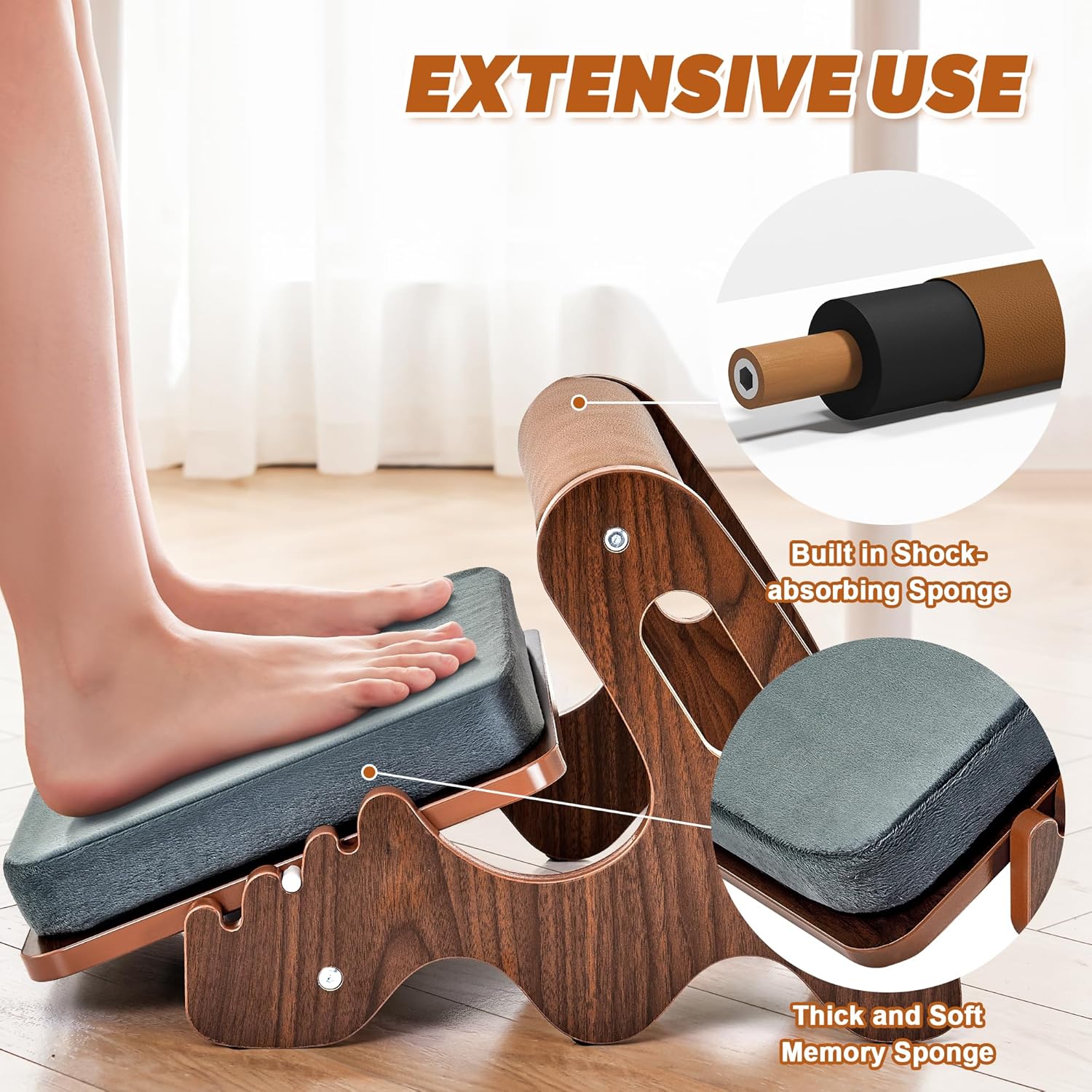 Spacocld Foot Rest for Under Desk at Work- Adjustable Rocking Foot Stool with 3 Height Position and Soft Crossbar, Ergonomic Wooden Footrest with Soft Sponge Pad for Home, Office - Image 4
