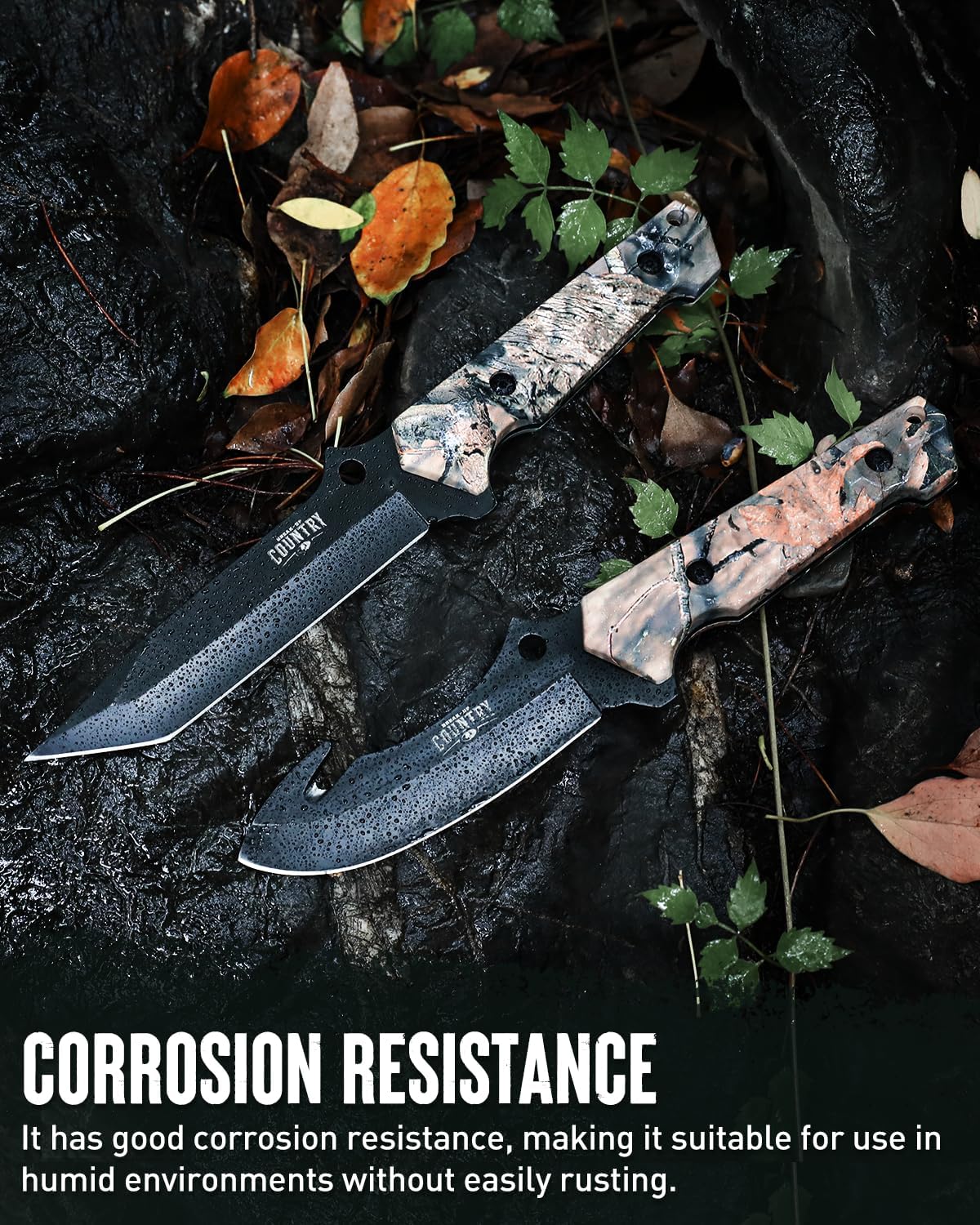 MOSSY OAK Fixed Blade Hunting Knife Set - 2 Piece, Full Tang Handle Straight Edge and Gut Hook Blades Game Processing Knife, Sheath Included - Image 4