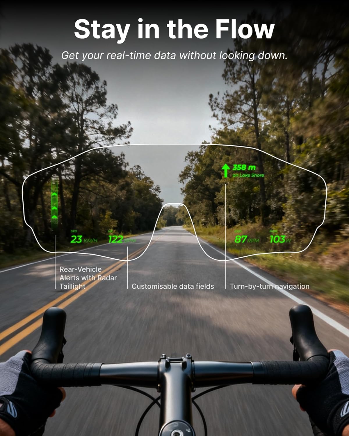 HUD Display Sports Glasses, for Cycling and Hiking, Smart AI/AR Sports Sunglasses, Real-Time Display, Smart Navigation, Proactive AI Alerts, Monitor Heart Rate, Speed - Image 2