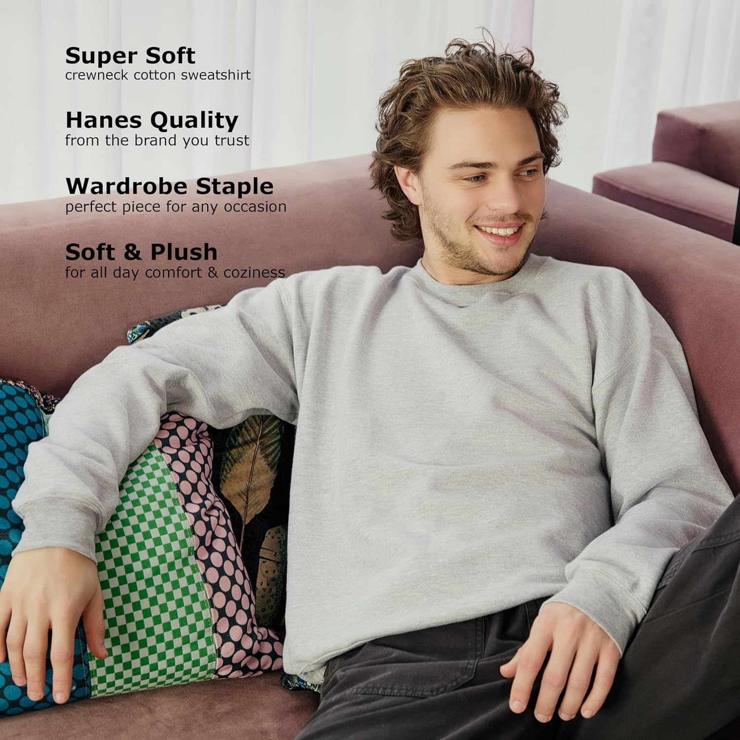 Hanes Men's Sweatshirt, EcoSmart Fleece Crewneck Sweatshirt, Big & Tall Available, 1 or 2-Pack - Image 6
