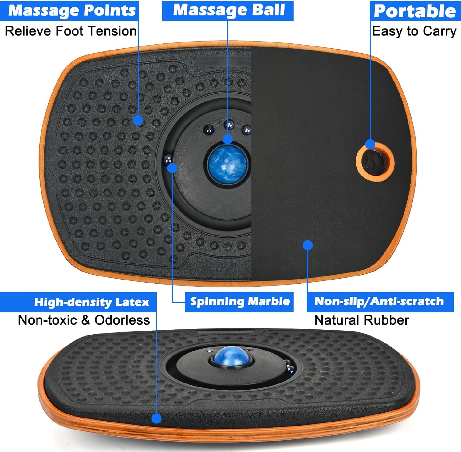 Standing Desk Anti Fatigue Mat Balance Board with Marble, 360° Rotation Exercise Wooden Wobble Board Stability Rocker Perfect for Office, Workstation, Home, Gym, Kitchen - Image 3