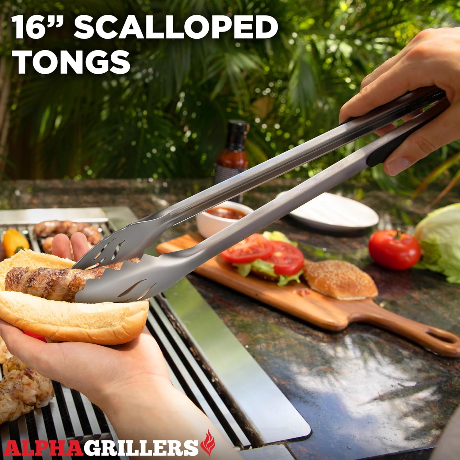Alpha Grillers Grilling Accessories - Grilling Gifts for Men - BBQ Accessories Grill Tools Set with Spatula, Fork, Brush & Tongs - Outdoor Barbecue Utensils Gifts for Men Dad Him Boyfriend - Image 4