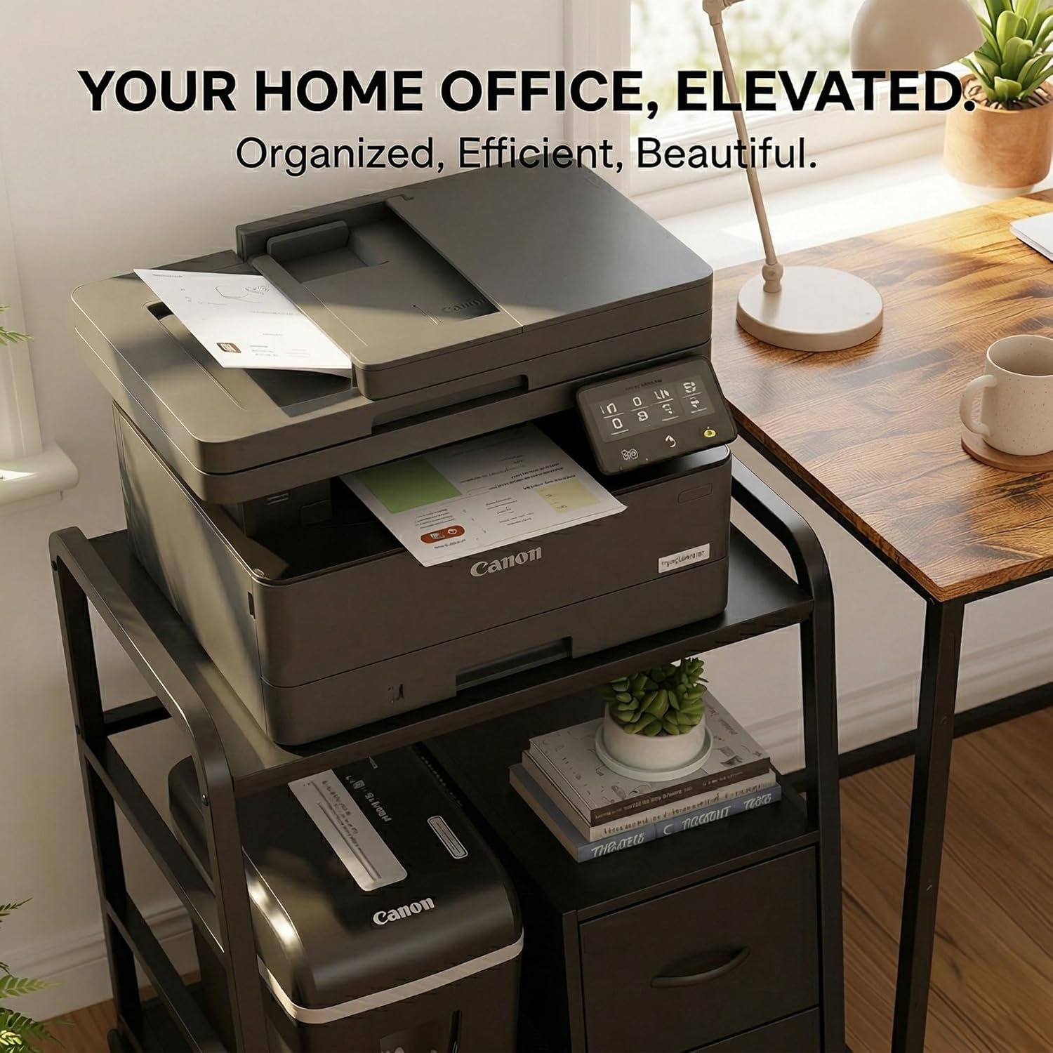 Printer Stand Featuring Fabric Drawers, Under Desk Host Computer Cabinet and Shredder Shelf, Heavy Duty Printer Stand with Storage Workstation Organization Printer Table for Home Office - Image 5