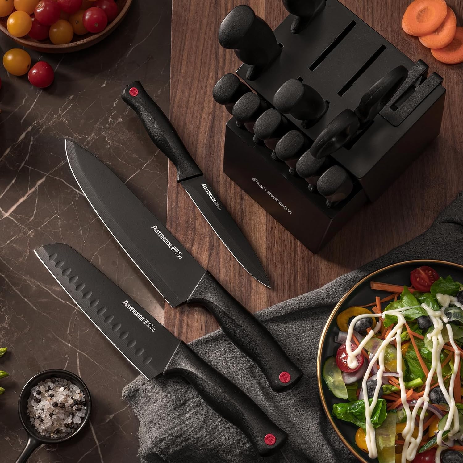 Knife Set, Astercook 15 Pieces Knife Sets for Kitchen with Block, Dishwasher Safe Kitchen Knife Set with Built in Sharpener Block, German Stainless Steel Knife Block Set, Mothers Day Gifts for Women - Image 7