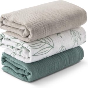 Muslin Swaddle Blankets for Newborn, 3 Pack Breathable Soft Receiving Blanket, Large 38 x 40 inches Swaddle Wrap Burping Clothes, Essentials Infant Shower Items, Toddler Gift (Bright Colors)