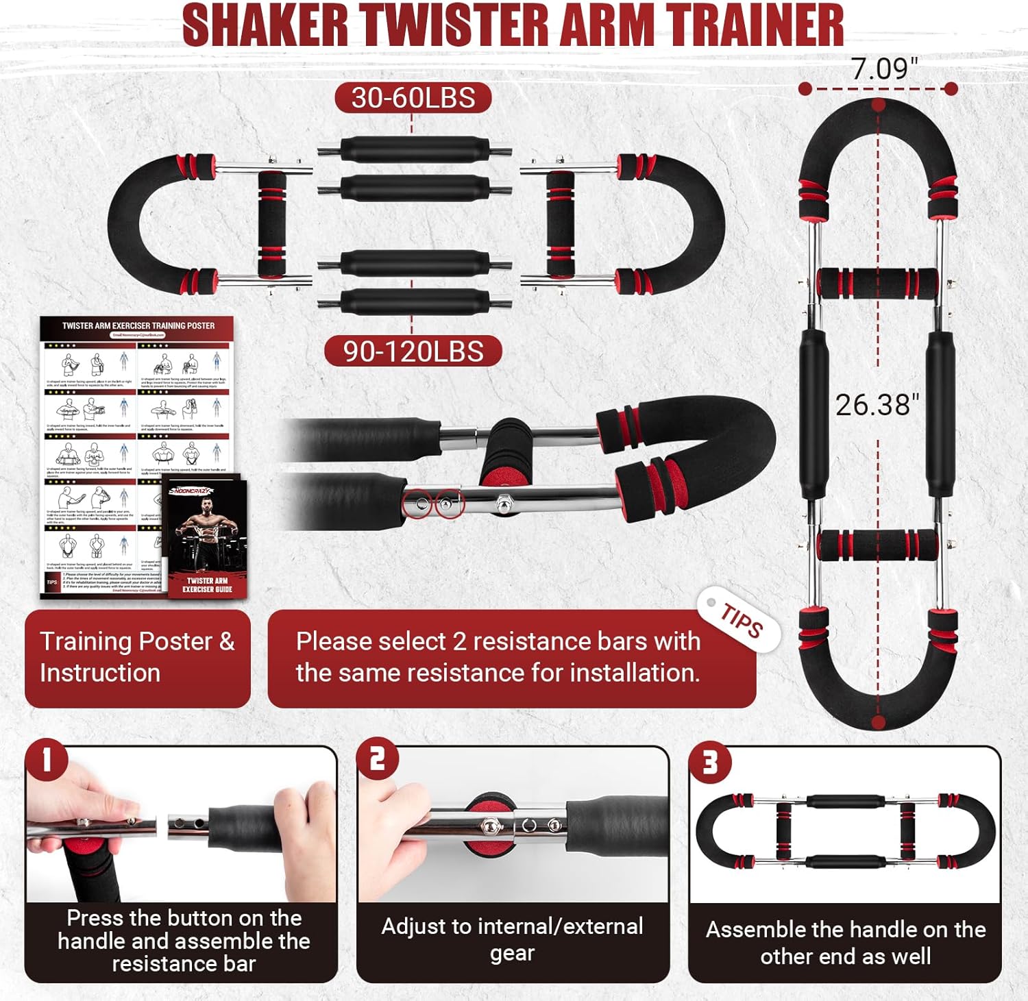 Twister Arm Trainer, 30-120 lbs Adjustable Twister Arm Chest Exerciser with 4 Spring & Poster for Men & Women, Detachable Power Twister Home Fitness Equipment for Enhancing Upper Body Muscle - Image 5