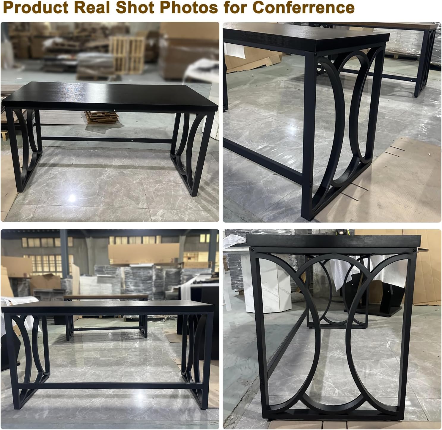 HSH Black Computer Desk, 55 Inch Metal Wood Home Office Desk, Simple Industrial Study Executive Desk for Work Writing, Modern Student Gaming Computer PC Table for Bedroom Living Room - Image 6