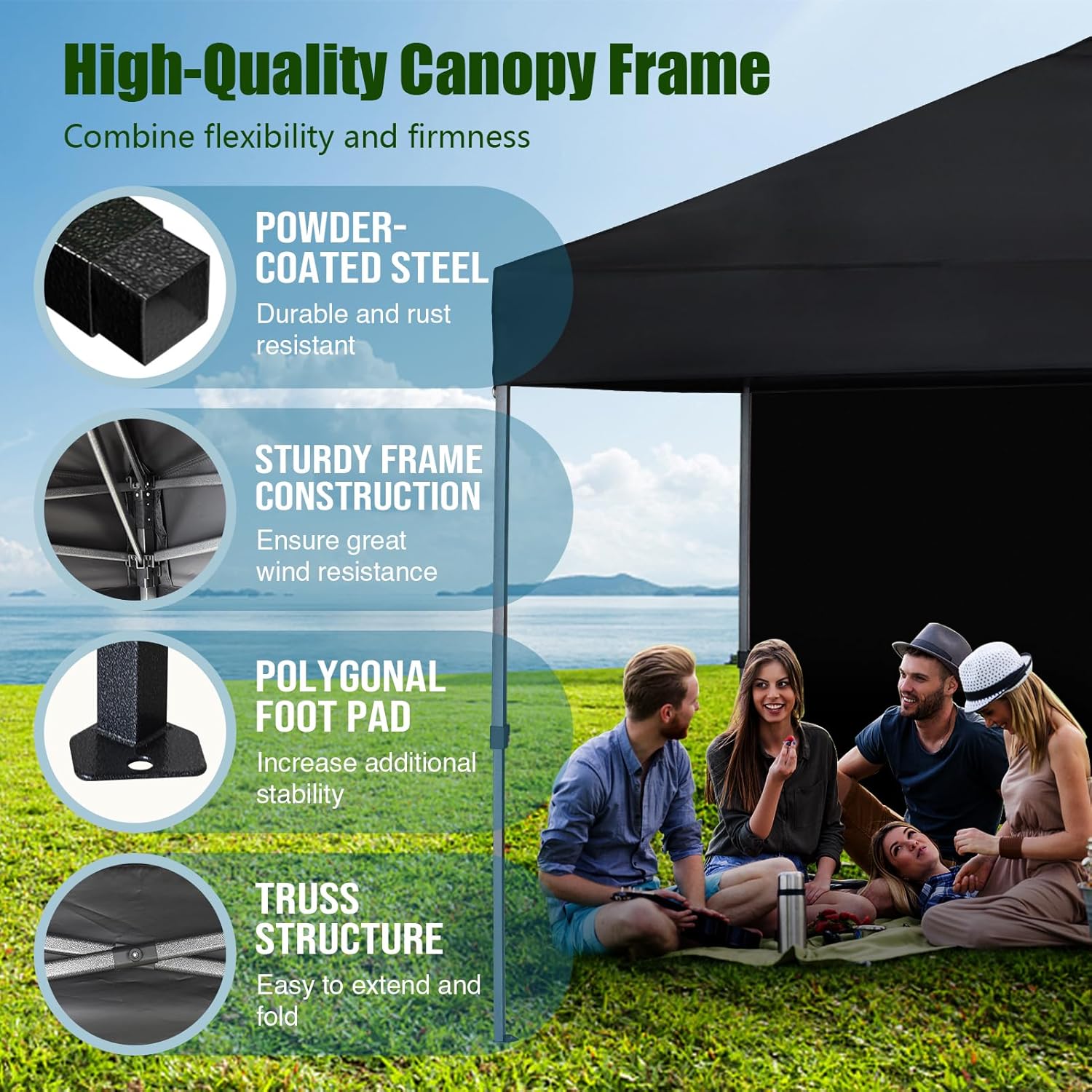 Eurmax USA NOMATTER ONE-Person Open&Close 10x10ft Pop Up Canopy Tent,Portable Shelter Canopy for Outdoor Events with 1 Removable Sidewall,Instant Canopies,Temporary Sunshade,Bonus 4 Sand Bags(Blue) - Image 6