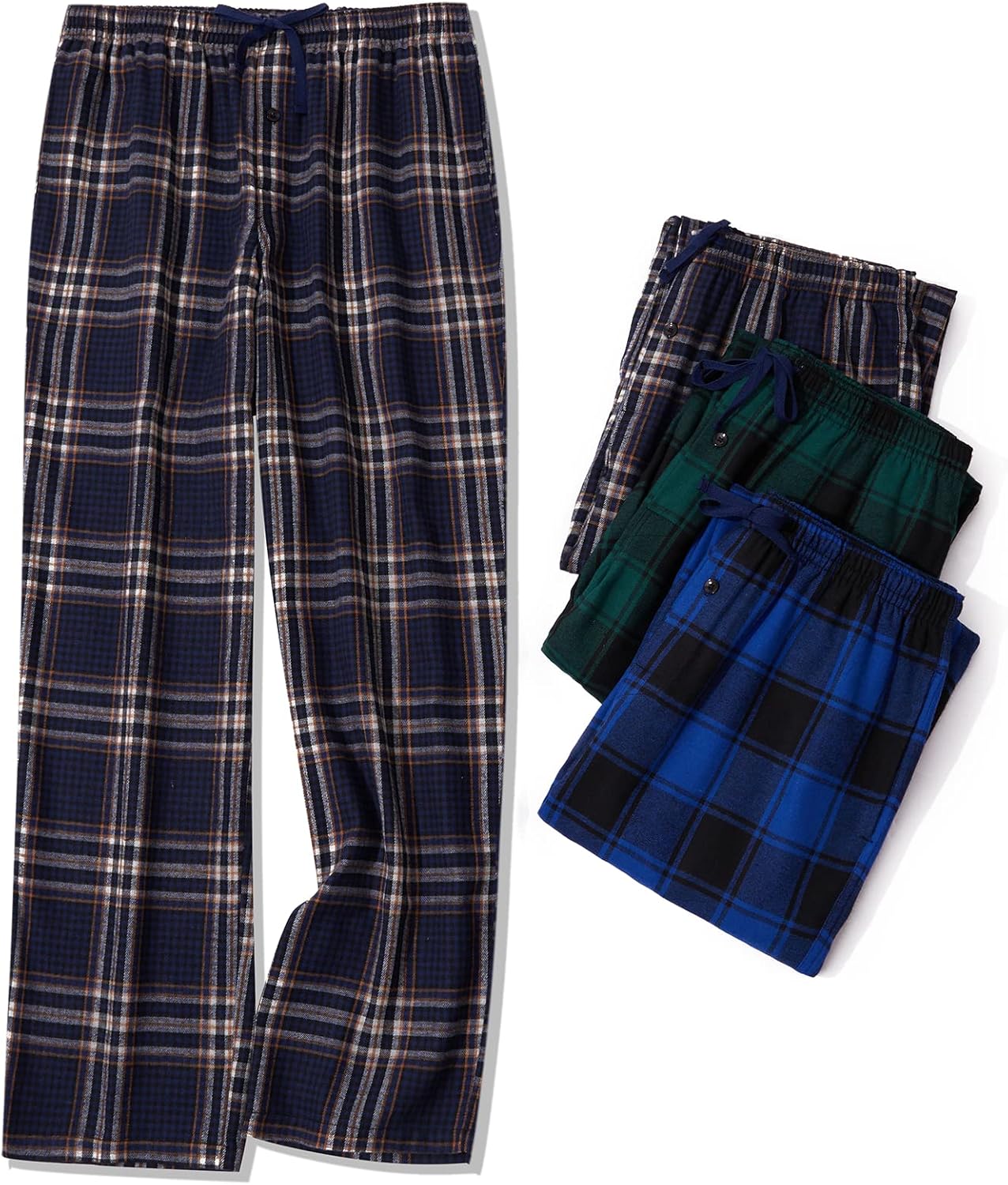 JupiterSecret Mens Pajama Pants Set Flannel Cotton Sleep & Lounge Pants, PJ Bottoms with Pockets and Button Fly 3 Pack - Image 5