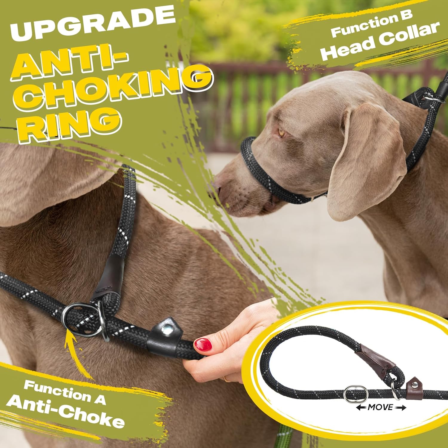 Fida Durable Slip Lead Dog Leash, 6 FT x 1/2" Heavy Duty Dog Loop Leashes, Comfortable Strong Rope Slip Leash for Large Medium Dogs, No Pull Pet Training Lead with Highly Reflective(1/2", Black) - Image 3