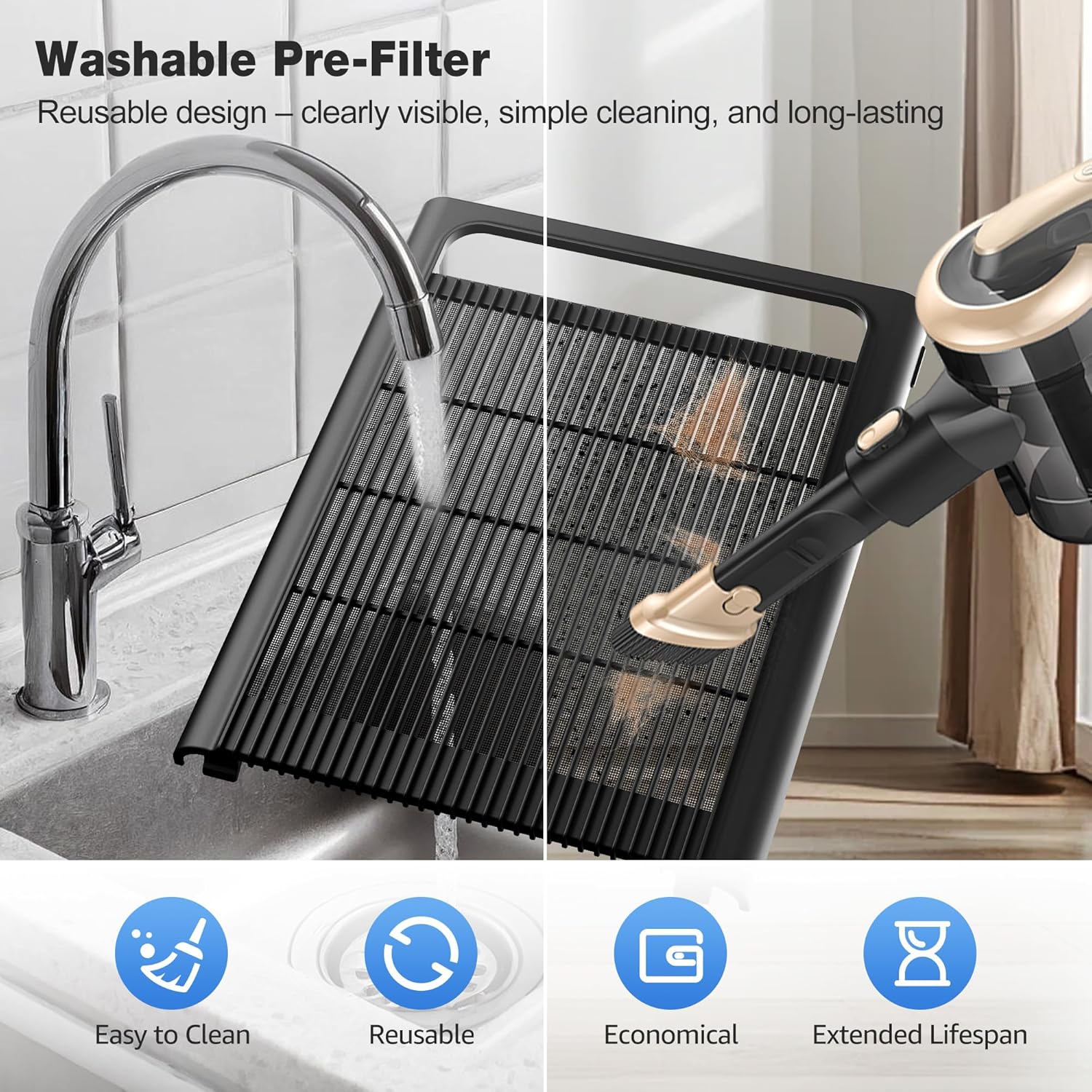 KNKA Air Purifier for Home Bedroom Large Room Up to 1,695 Ft² in 1 Hr, HEPA Air Cleaner with Washable Pre-Filter, AHAM VERIFIDE, AQI Display, ECO Mode, Pet Mode for Pets, Dust, Pollen, APH4000, Black - Image 6