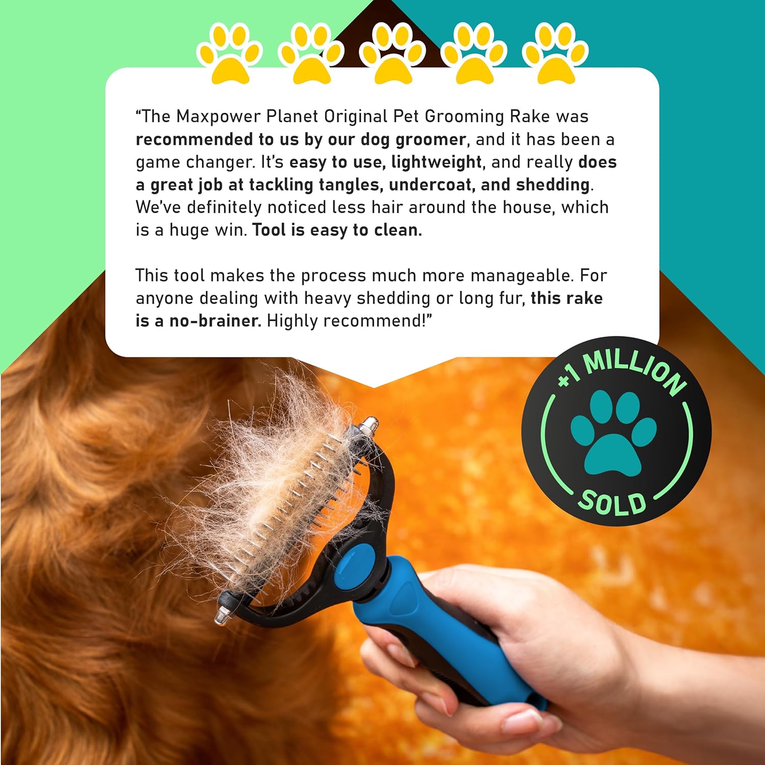 Maxpower Planet Original Pet Grooming Rake - Double-Sided Deshedding Dematting Tool, Undercoat Rake for Dogs & Cats, Extra-Wide Dog Grooming Brush & Deshedder Comb for Long Hair, Reduces Shedding 95% - Image 8