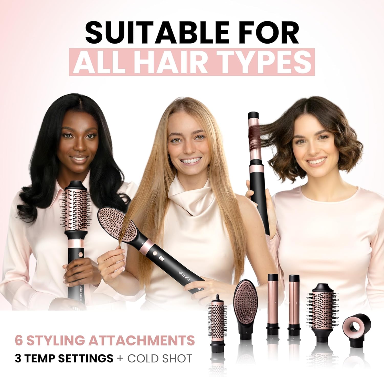 ELLA BELLA® 6 in 1 Professional Hot Air Styler • Powerful Hair Dryer & Straightener Set • Styling Without Heat Damage • Fast Drying Curling Volumizing Straightening • Includes Protective Travel Case - Image 6