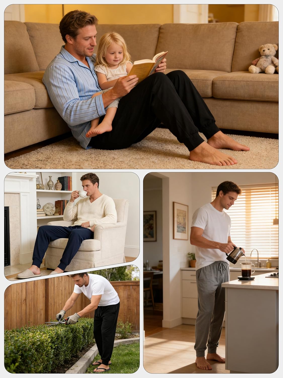 3 Pack Mens Pajama Pants Cotton Jogger Pjs Comfy Lightweight Lounge Sleep Pants for Men with Pockets & Drawstring - Image 6