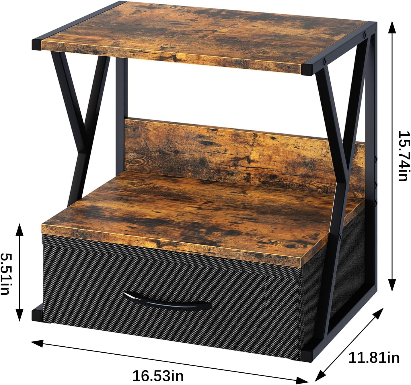 aboxoo Printer Stand for Desk with Storage Drawer, 2 Tier Desktop Or UnderDesk Shelf, Multi-Purpose Desk Organizer for Home Office, fit Fax Machine/3D Printer/Scanner, Rustic Brown - Image 3