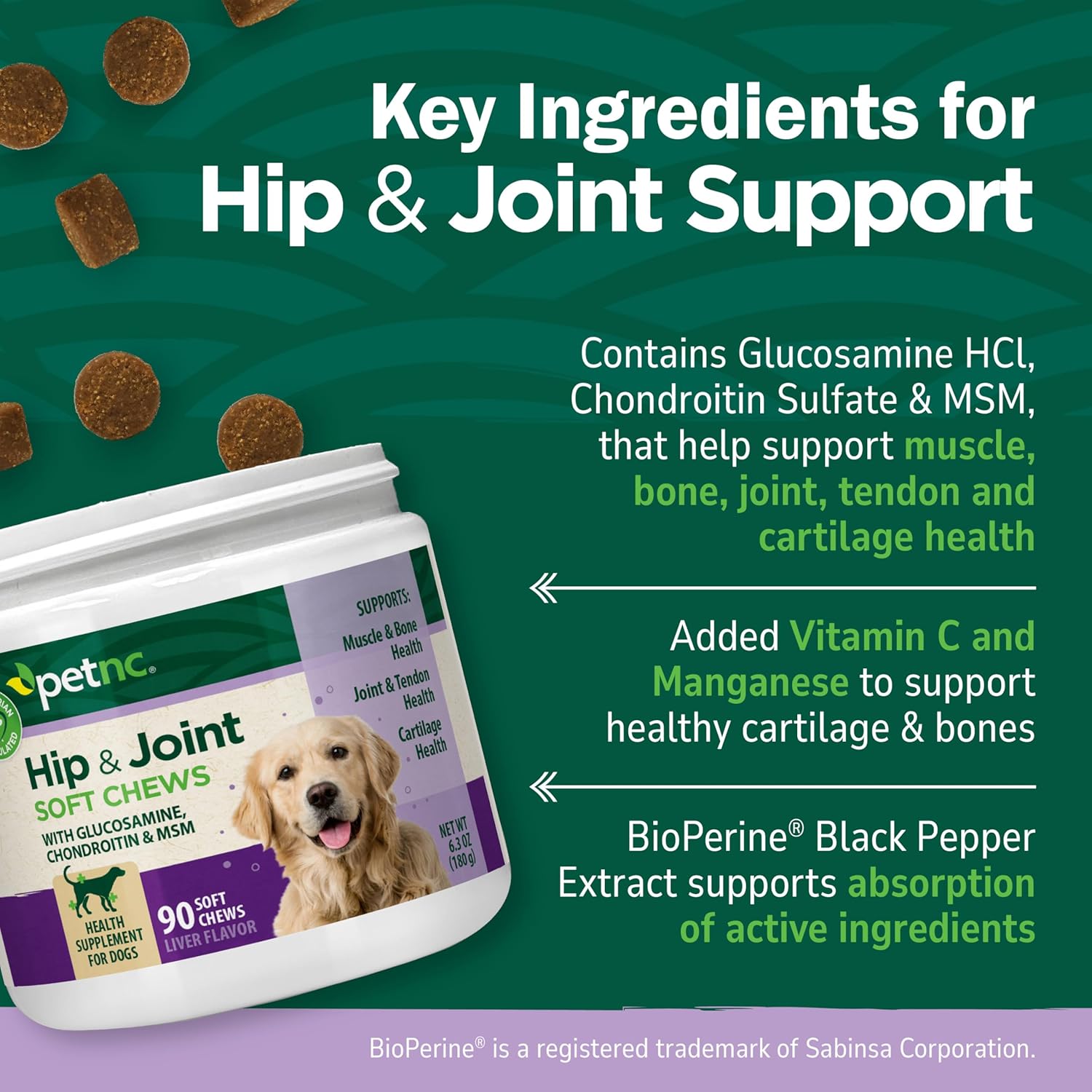 Petnc Hip & Joint Health Supplement for Dogs (90 Chews), Glucosamine Chondroitin MSM Dog Chews with Hyaluronic Acid, Liver Flavored Bone & Joint Support Supplement, For All Breeds - Image 2