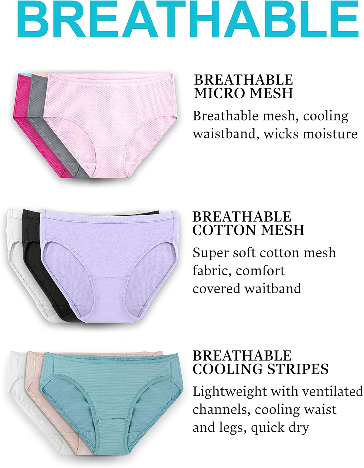 Fruit of the Loom womens Breathable Underwear, Moisture Wicking Keeps You Cool & Comfortable, Available in Plus Size - Image 7