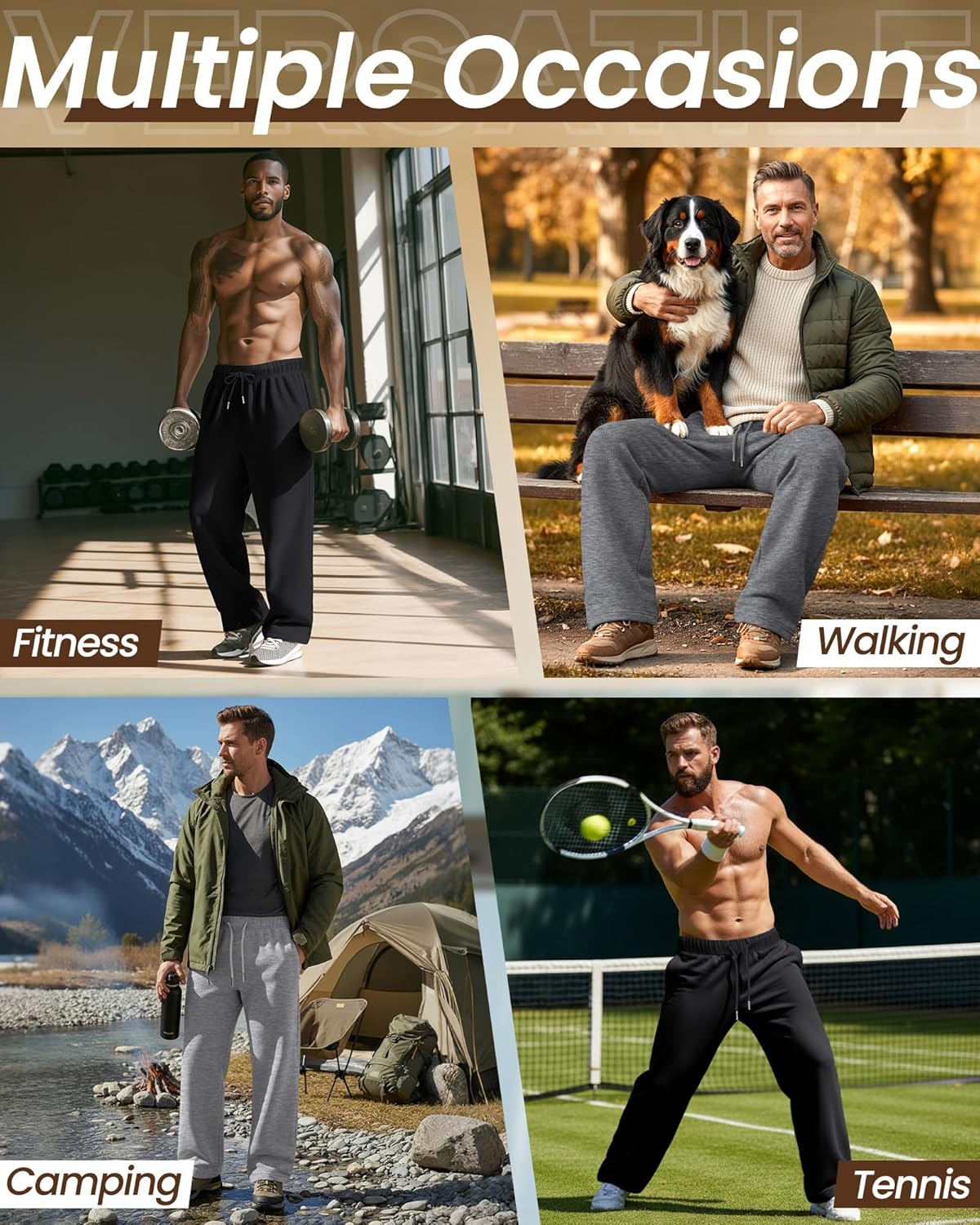 Neer 4 Pack Men's Lightweight Sweatpants Summer Wide Leg Drawstring Open Bottom Pants Gym Baggy Lounge Joggers with Pockets - Image 5
